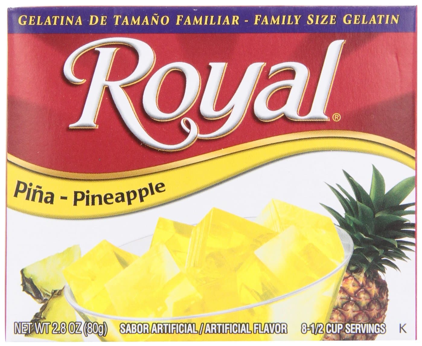 Royal Bilingual Gelatin, Fat Free Dessert Mix, Pineapple, 2.8 Ounce (Pack of 12)