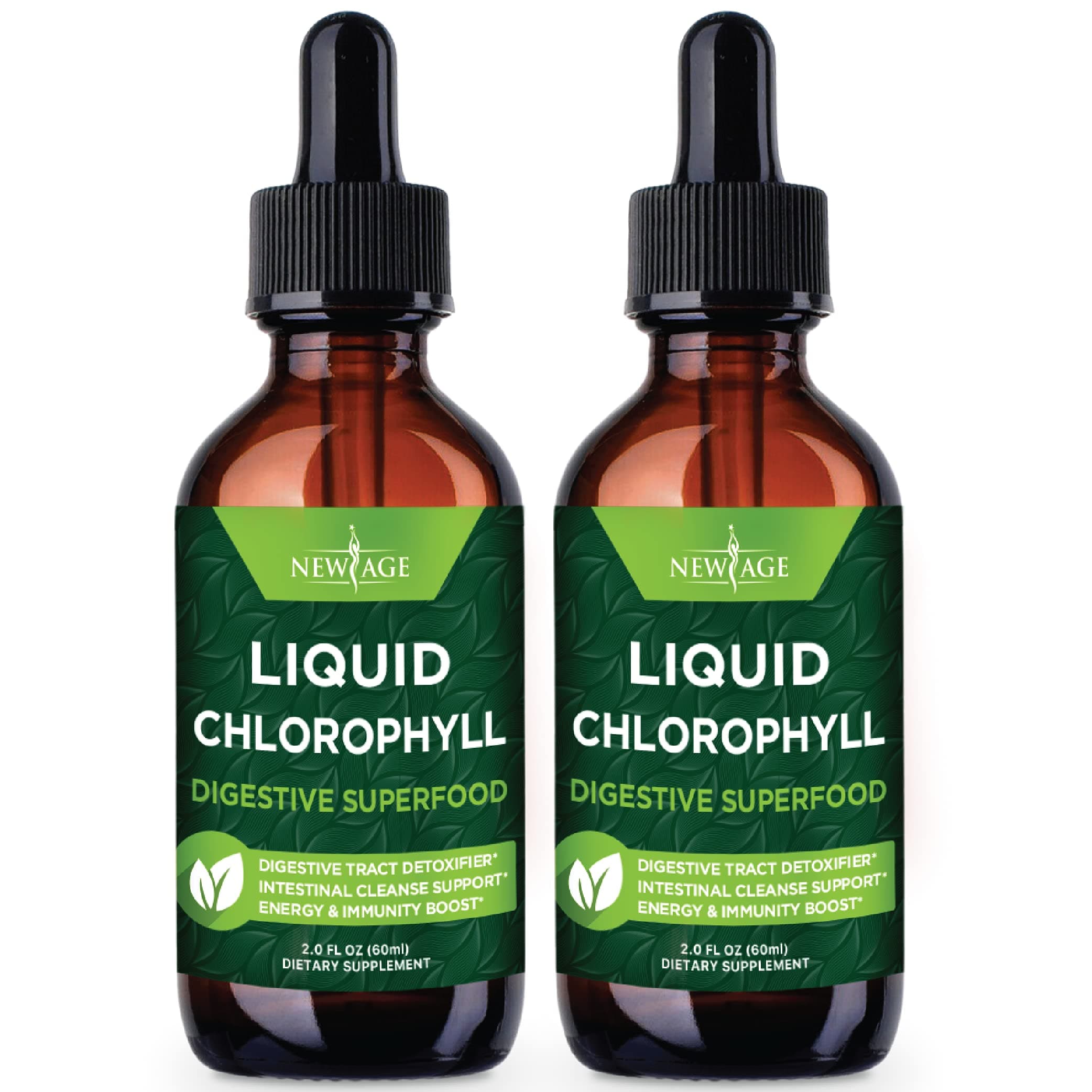 NEW AGE Chlorophyll Liquid Drops - Natural Concentrate – Energy Booster, Digestion and Immune System Supports, Internal Deodorant, Liver Function - (2 Fl Oz (Pack of 2))