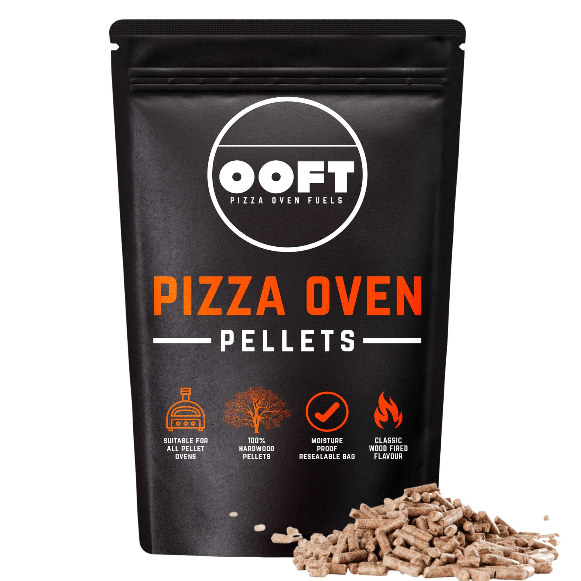 OOFT 100% Hardwood Pizza Oven Pellets - Moisture Proof Resealable Bag - High Heat Output - Suitable for Ooni, Dellonda, Nero, Fresh Grills, Ninja Woodfire and Other Pellet Ovens and Grills - 10lb Bag