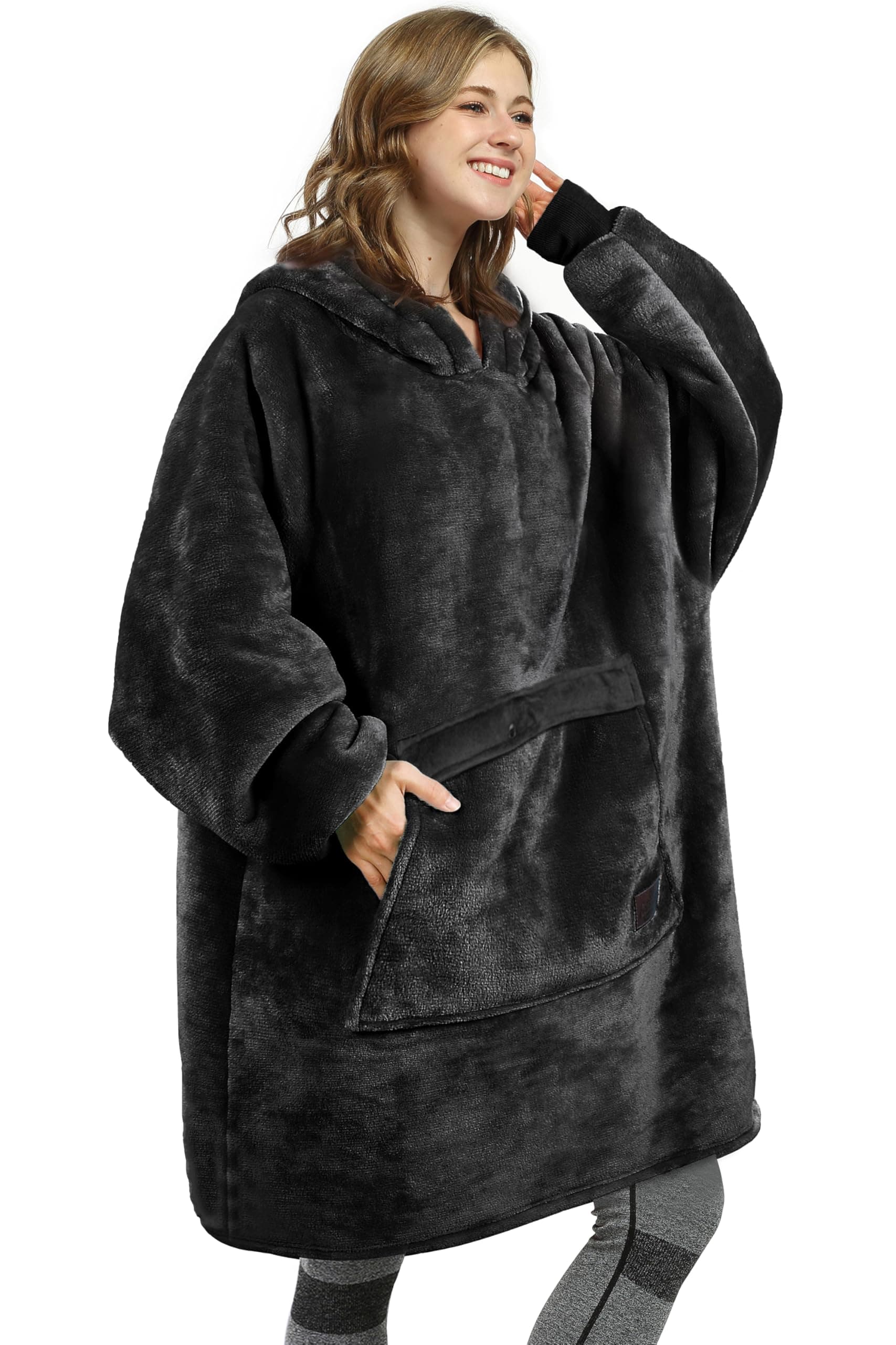 Oversized Blanket Hoodie Sweatshirt, Wearable Sherpa Lounging Pullover for Adults Women Men