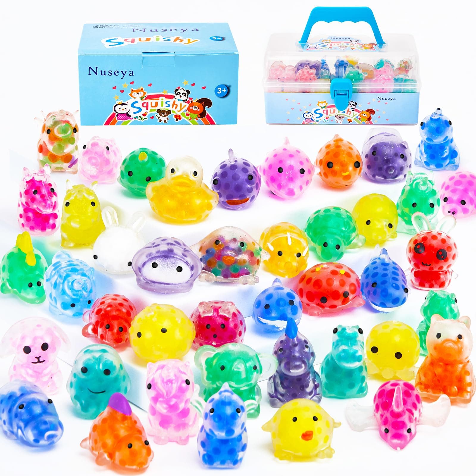 Squishy Toys 42 Mochi Squishy Toys Soft Mini Squishies Animals Small Rewards for Party Favor Idea Party Bag Fillers with Box (No duplication)