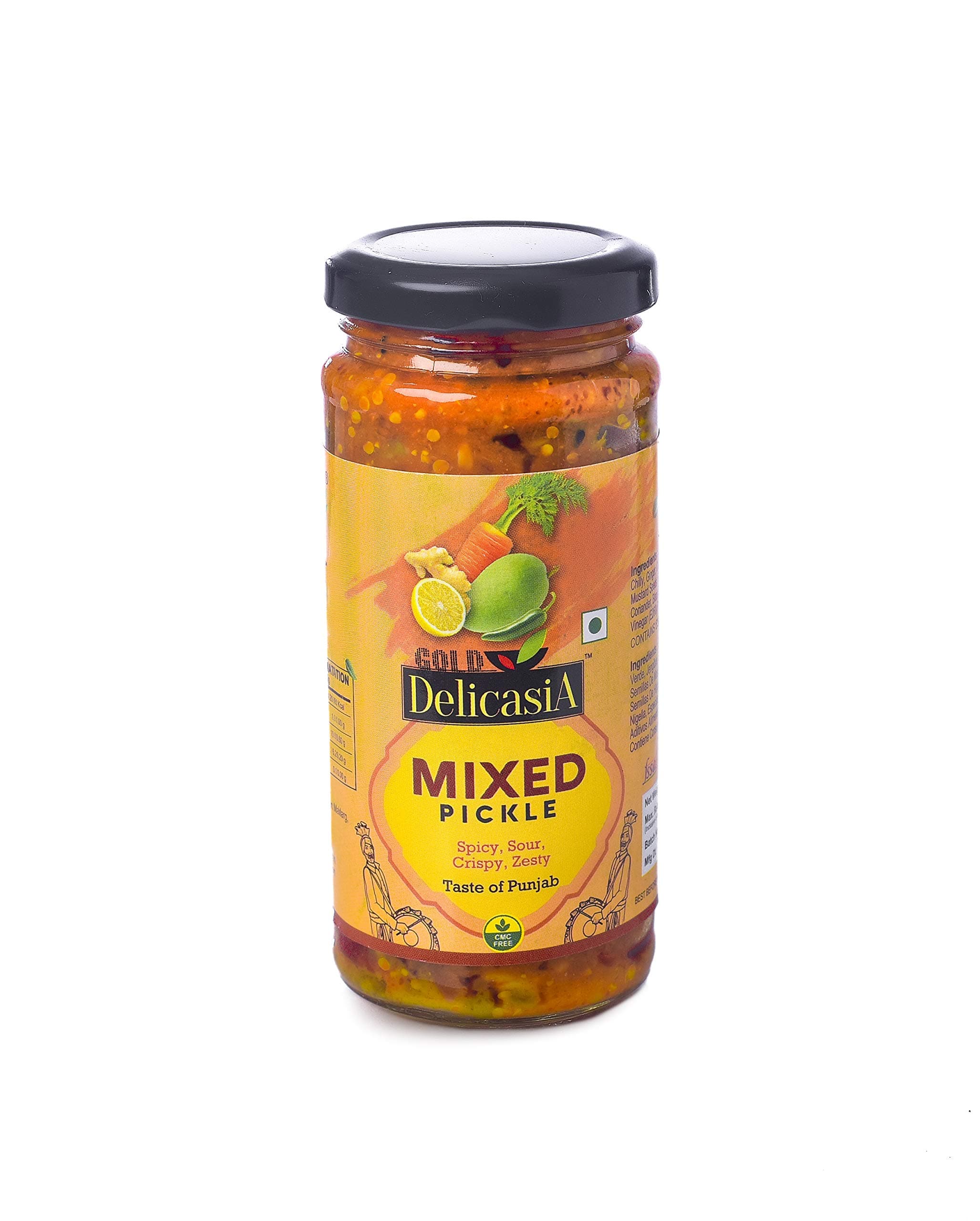 GOLD MIXED VEG PICKLE 250 gm BRAND OF SR's. INDIAN FLAVOR. NO ARTIFICIAL COLOR AND FLAVORS. GLUTEN FREE. 77 YEARS OF TRUST