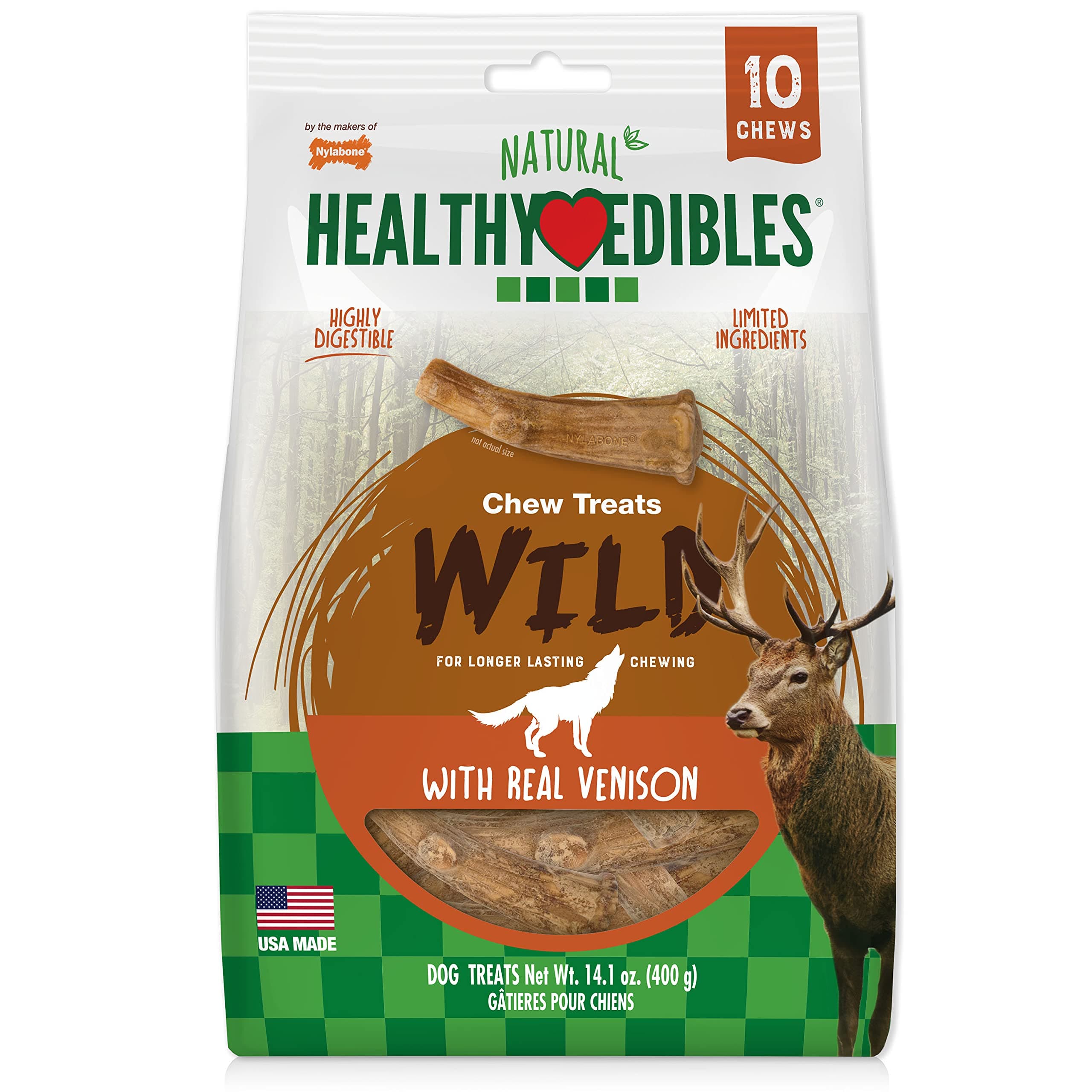 Healthy Edibles Natural Venison Dog Treats, Medium, 10 Count