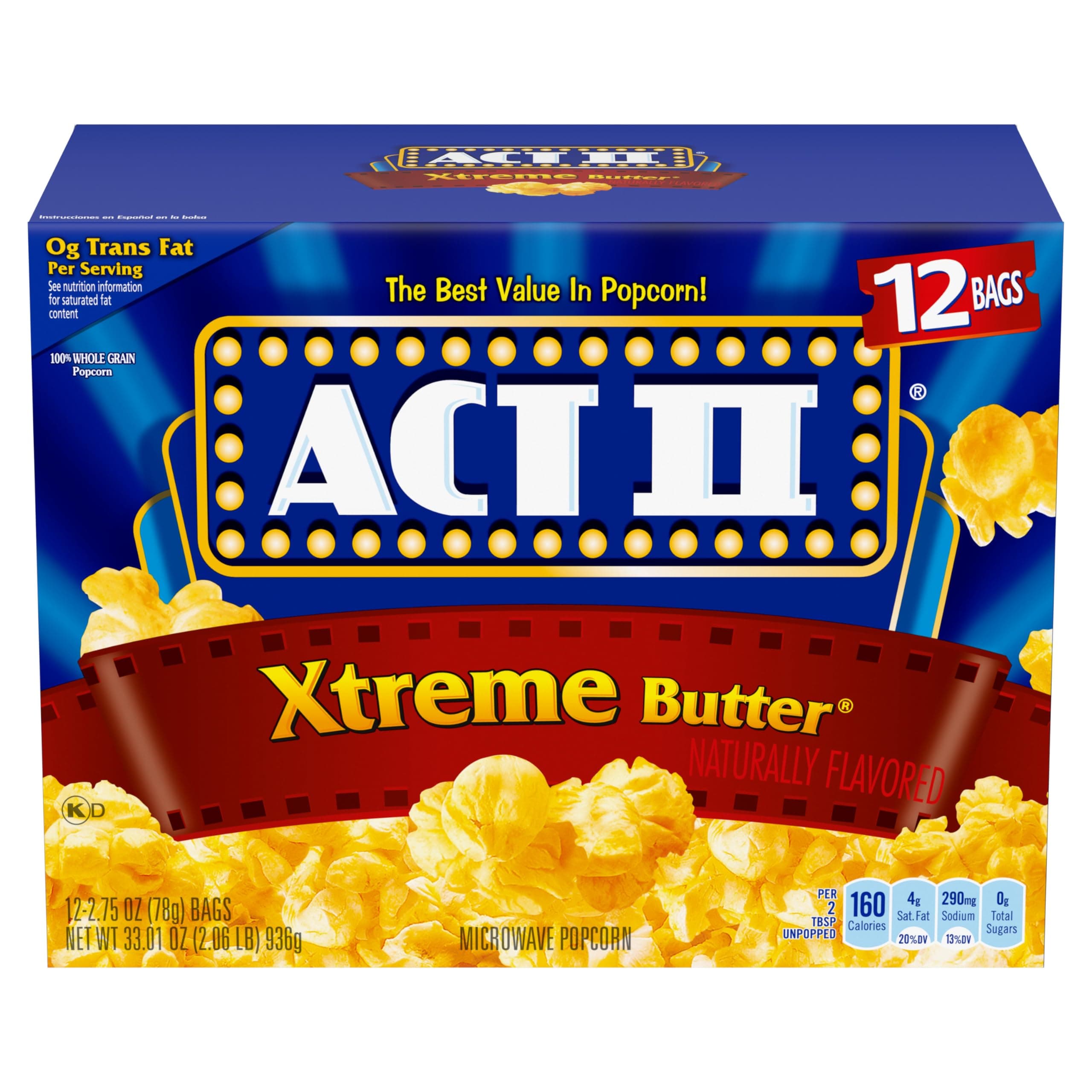Act II Xtreme Butter Microwave Popcorn, 2.75 oz., 12-Count Bags
