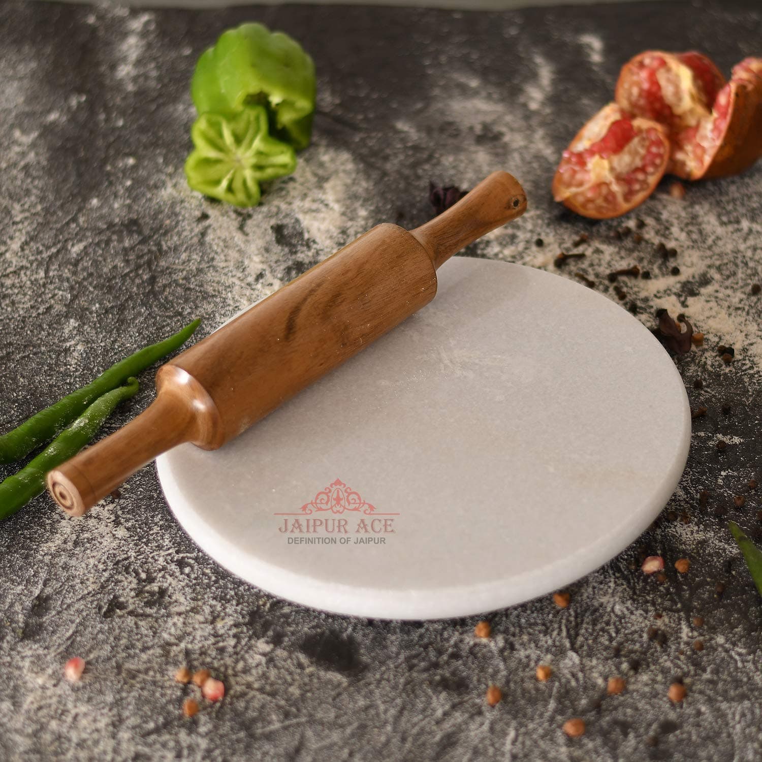 By Jaipur Ace Indian White Marble Roti Maker With Wooden Belan/Chakla 10 Inch Diameter