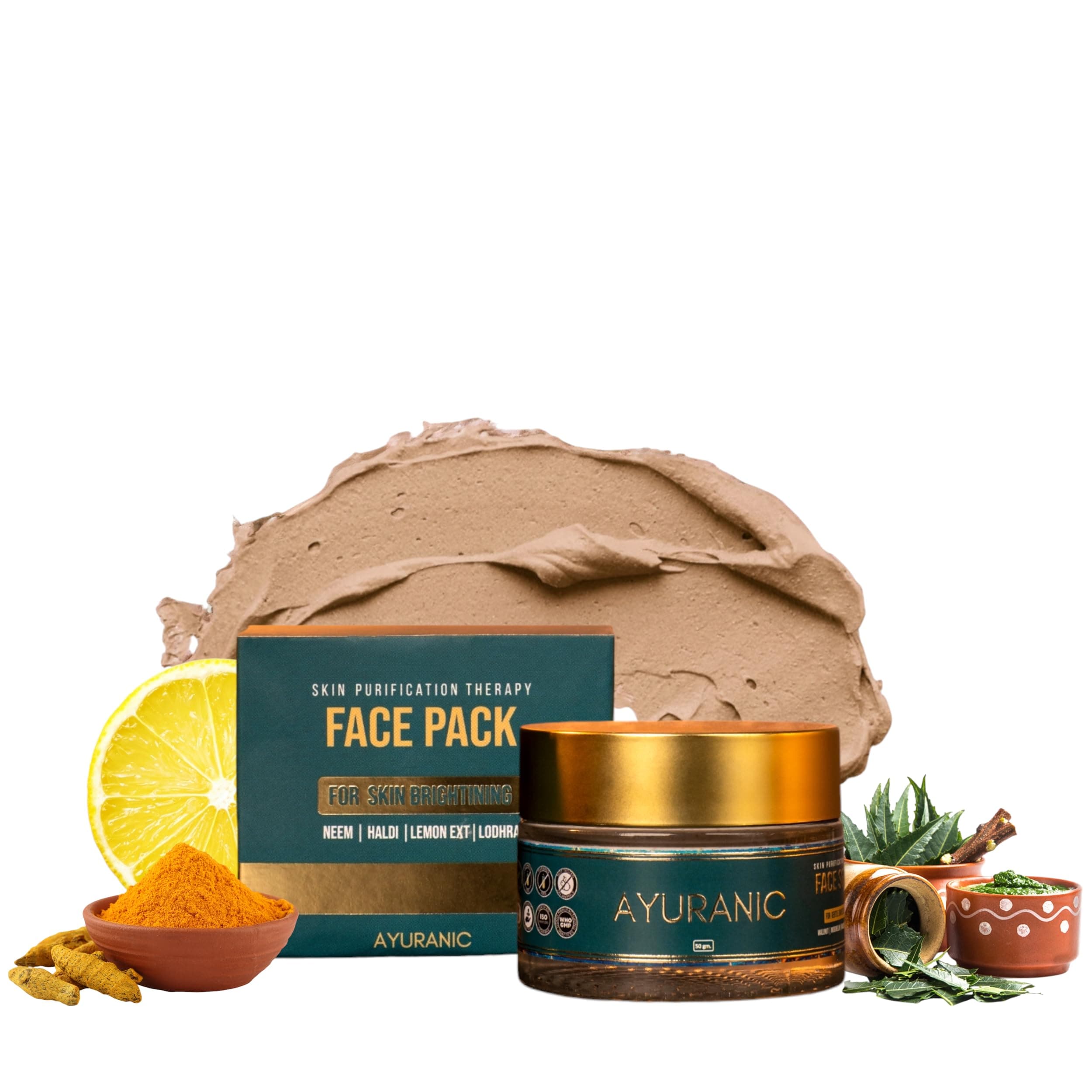Ayurvedic Face Pack for Acne & Tan Removal | Herbal De-Tan Face Mask with Neem, Haldi & Licorice | Reduces Pimples, Dark Spots & Excess Oil | Glowing Skin for Men & Women | 8 Natural Herbs, 50ml