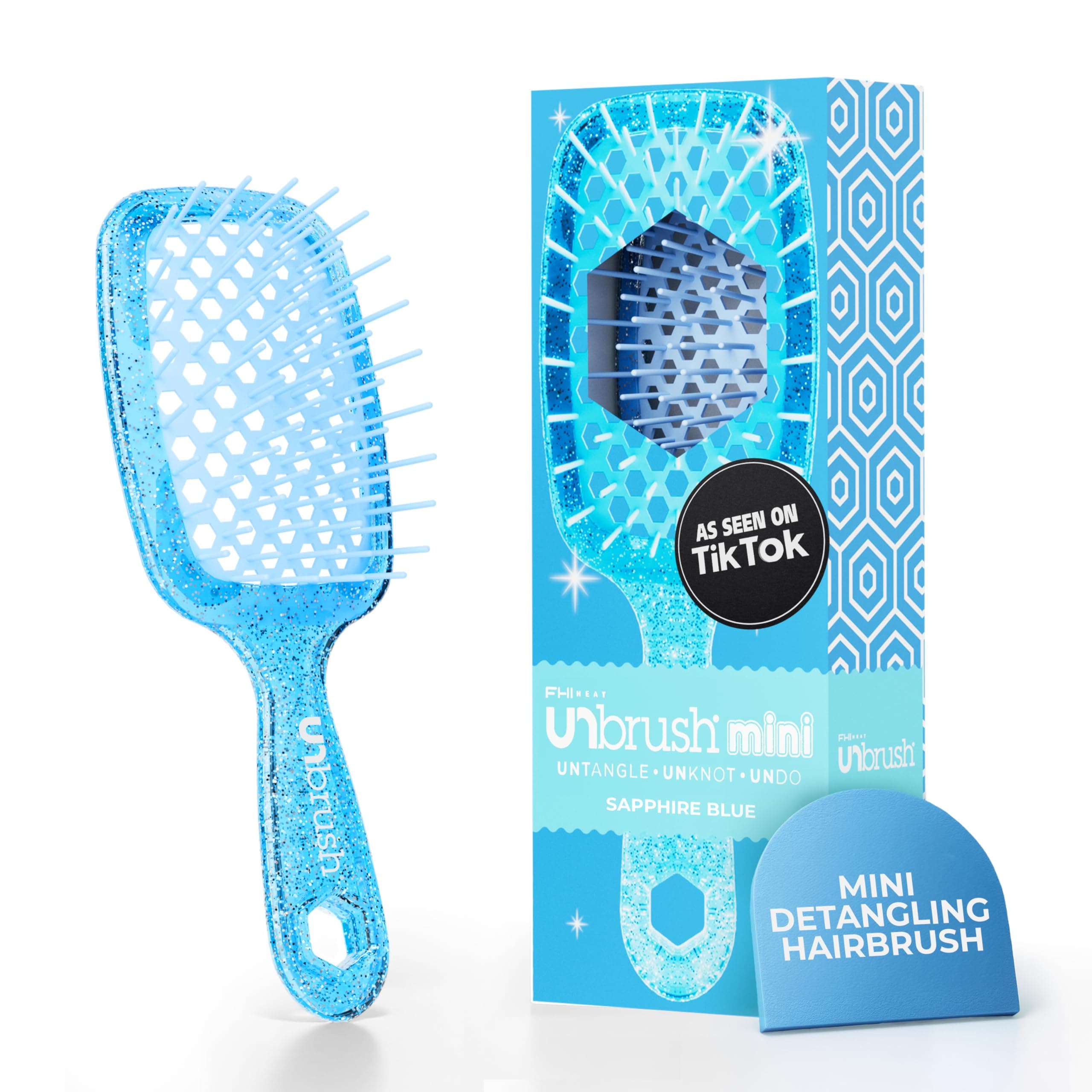UNbrush Mini Detangler Brush for Pain-Free Brushing on All Wet or Dry Hair Types — Durable Duoflex Anti-Static Bristles, Lightweight Handle, Vented Mini Hair Brush