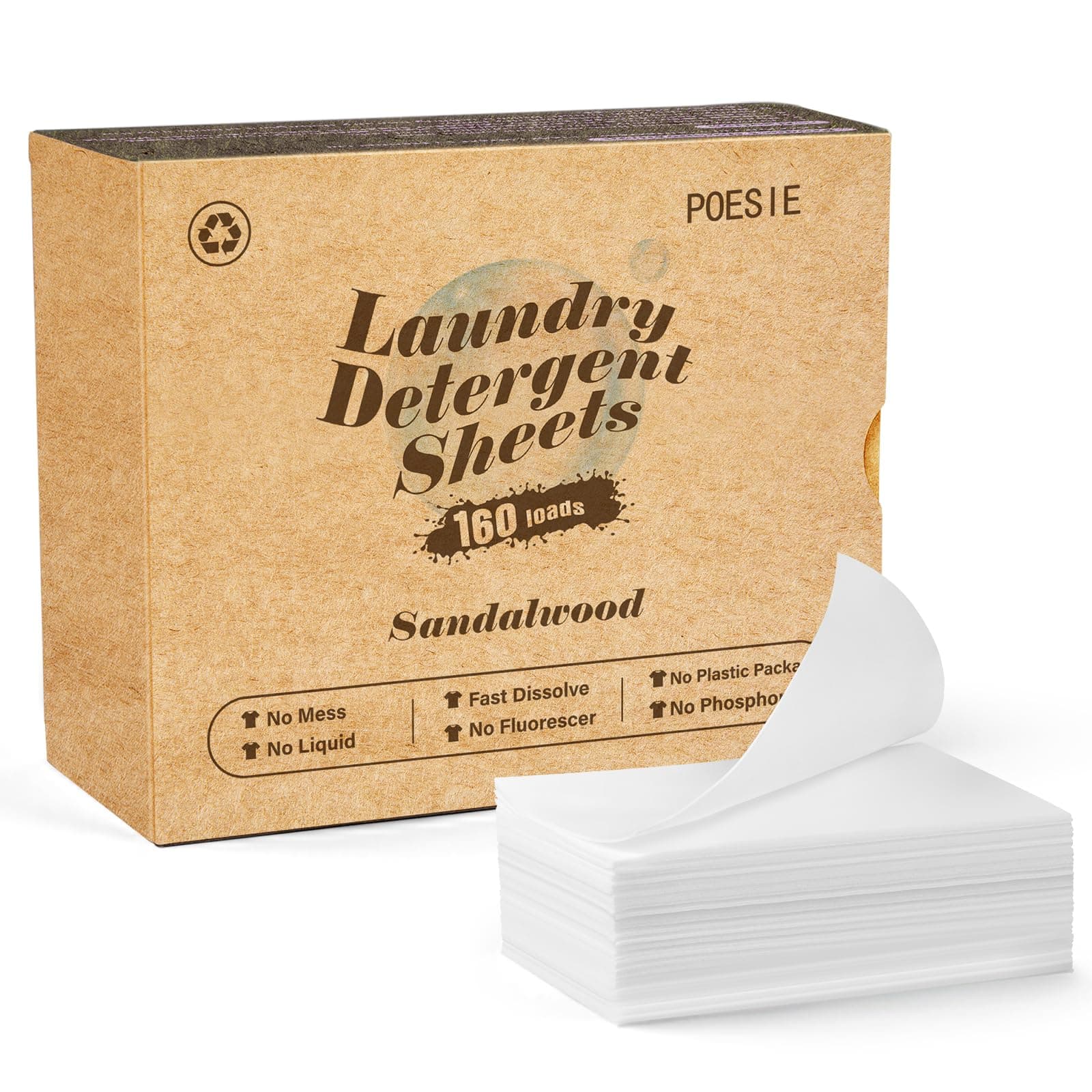 Poesie Laundry Detergent Sheet Sandalwood Scent 160 Sheets Non Plastic Washing Sheets Detergent Travel Laundry Kit No waste Portable Soap Sheet for Machine Wash & Hand Wash