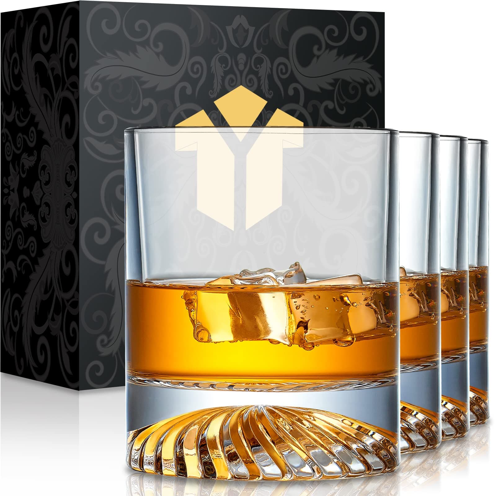 Whiskey Glasses Old Fashioned Glasses Set of 4 12oz Rocks Glasses Gift for Men Women Drinking Bourbon Scotch Cocktails Rum Cognac Vodka at Home Bar