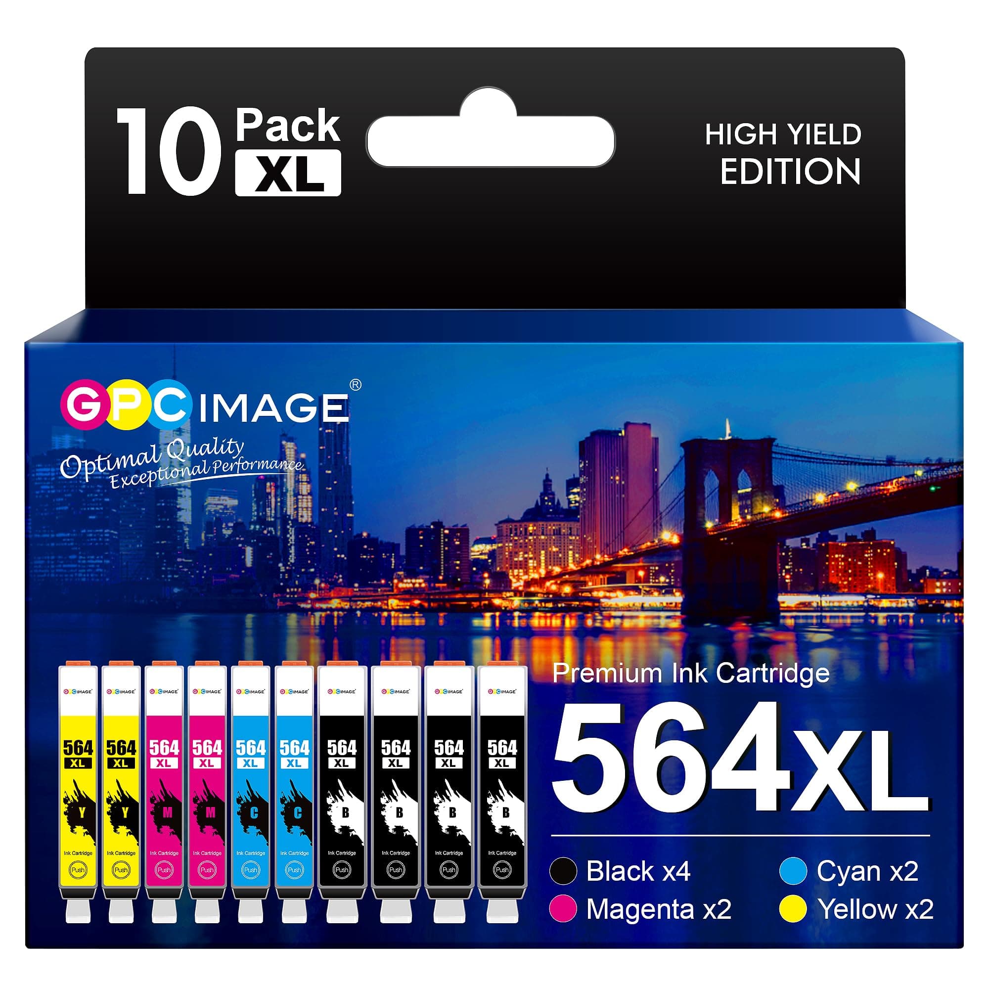 GPC Image Compatible Ink Cartridge Replacement for HP 564XL 564 XL Compatible with DeskJet 3520 3522 Officejet 4620 Photosmart 5520 6510 6520 7520 7525 Printer Tray (Black Cyan Magenta Yellow, 10P)
