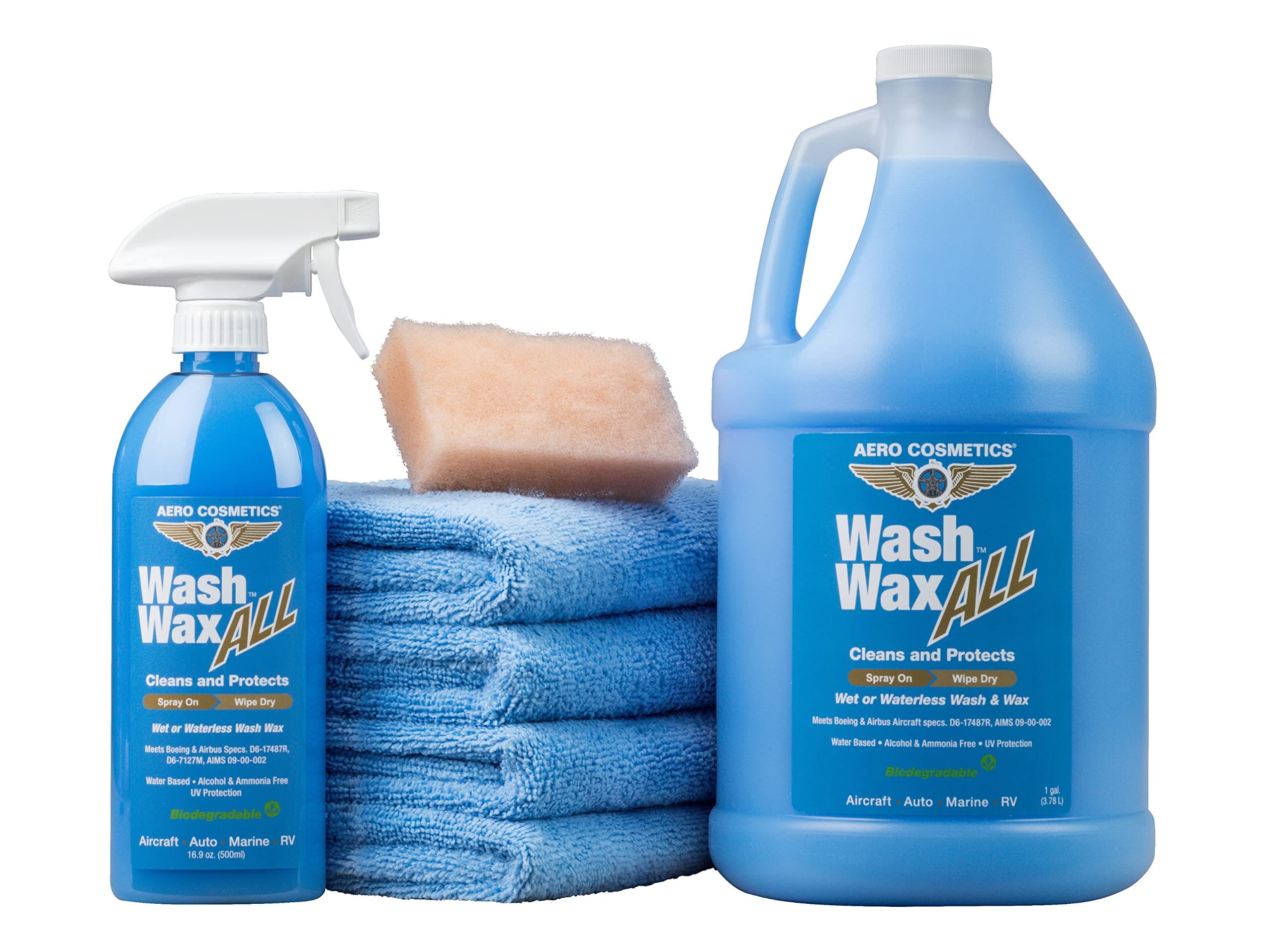 Wet or Waterless Wash Wax Kit 144oz UV Protection. Cleans, Protects, and Shines. Aircraft Quality Just Spray On and Wipe Dry