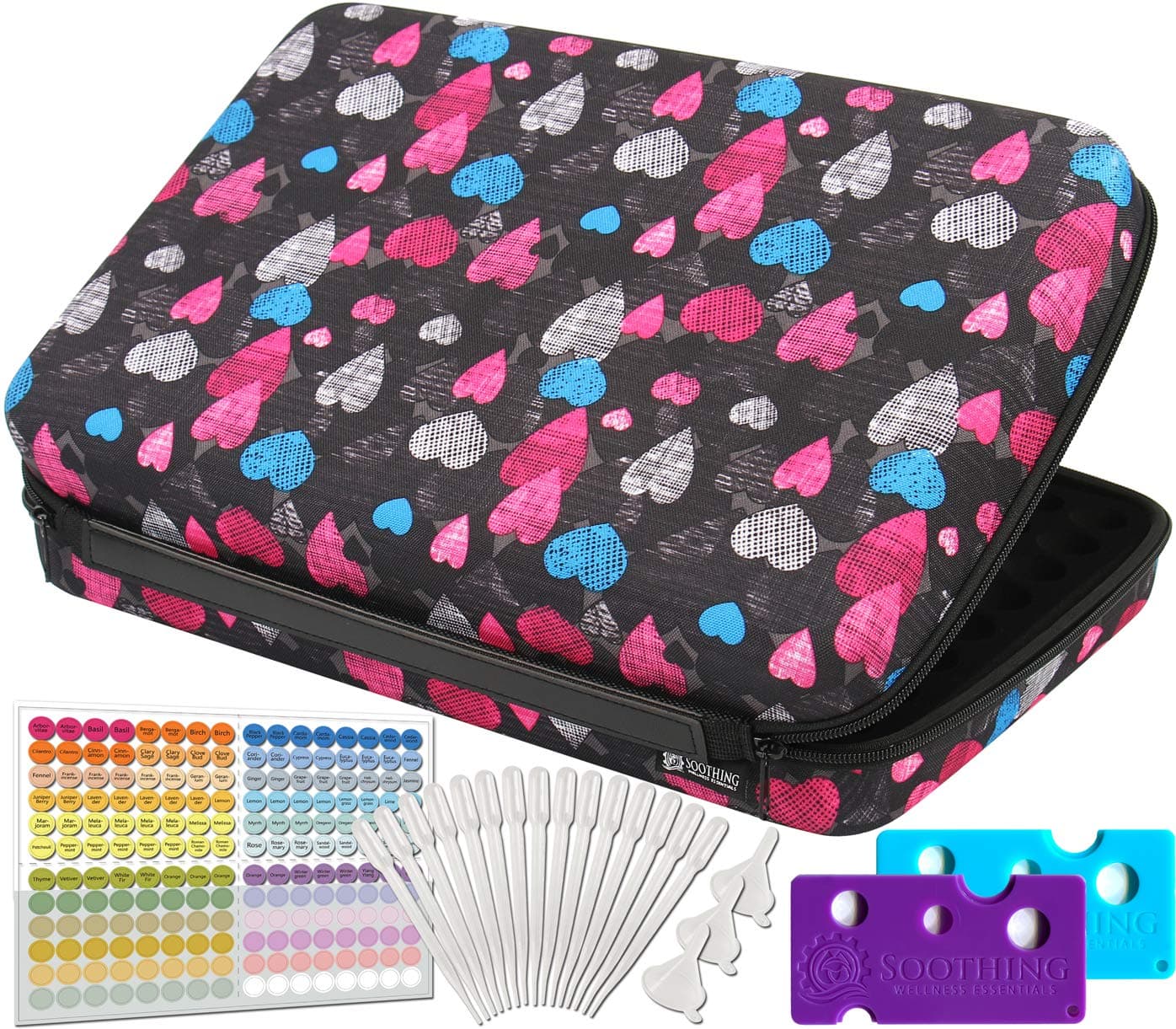 104 Bottle Huge Essential Oils Organizer Protects 5ml, 10ml and 15ml Oils - The Perfect Hard Shell Exterior Storage Case for Your Therapeutic Aromatherapy Essential Oils Collection (Black Hearts)