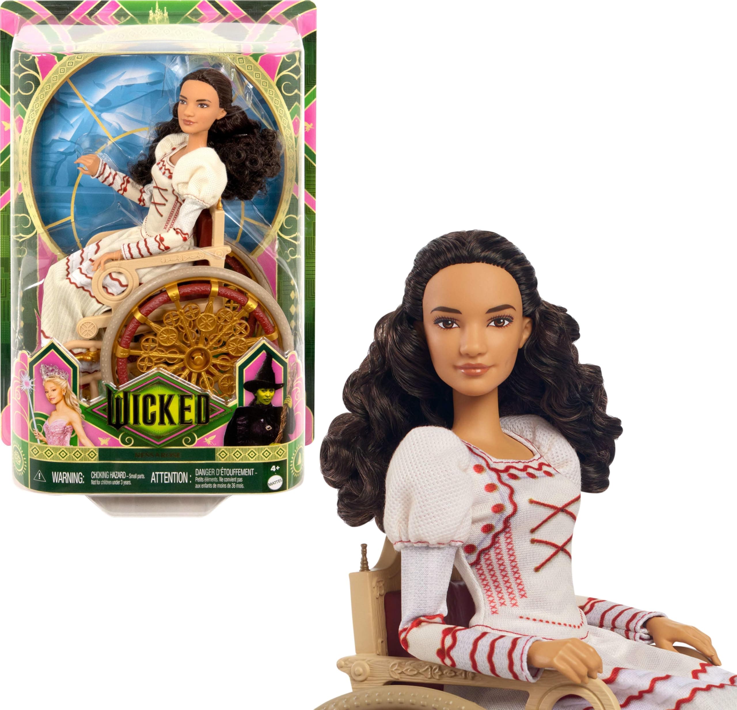 Universal Wicked Nessarose Fashion Doll & Accessories, Including Wheelchair, with Brown Curly Hair, Poseable & Removable Ballroom Look