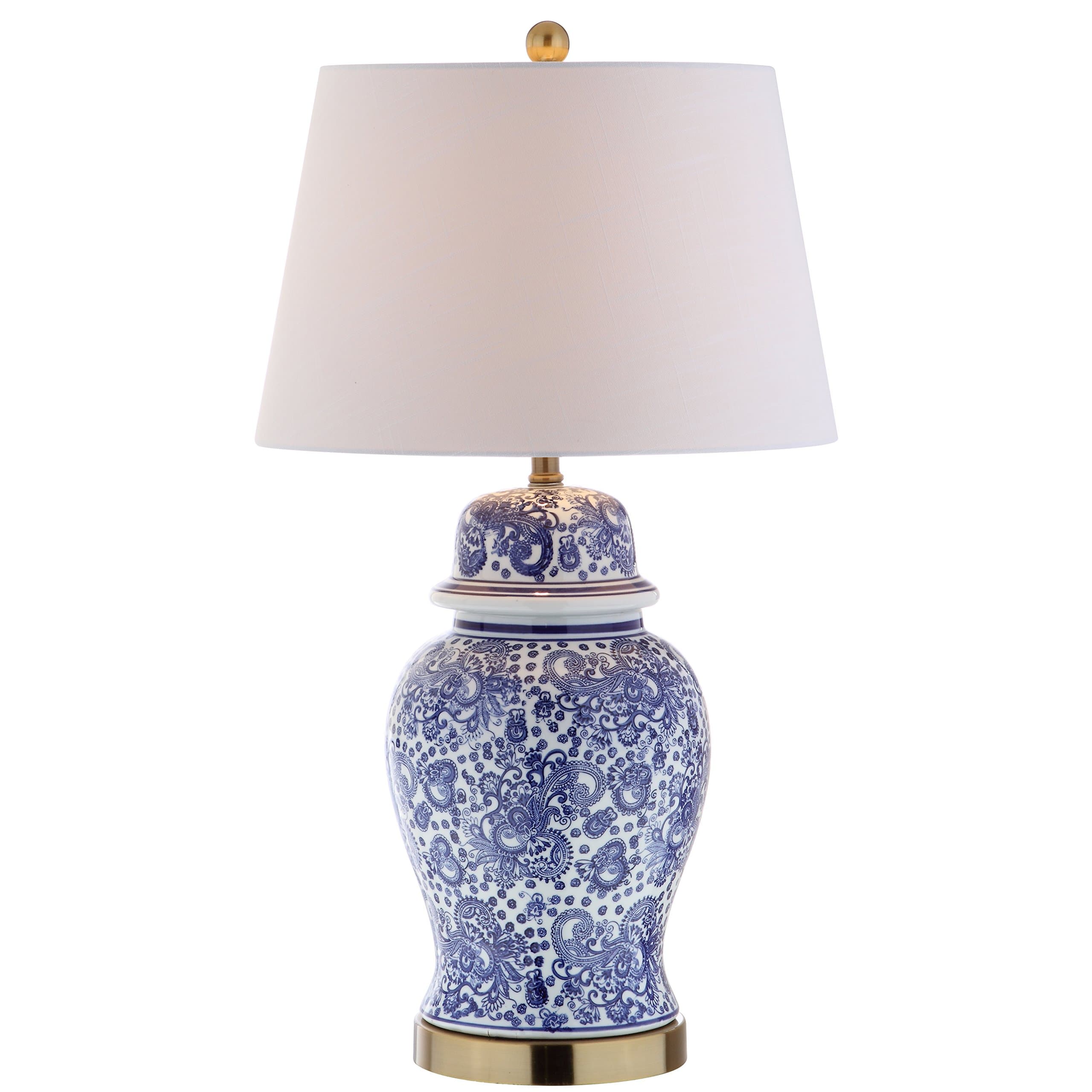 JONATHAN Y JYL3008A Ellis 75cm LED Table Lamp Traditional Ceramic Bedside Table Lamp Bedside Table Lamp for Bedroom, Living Room, Office, Blue/White