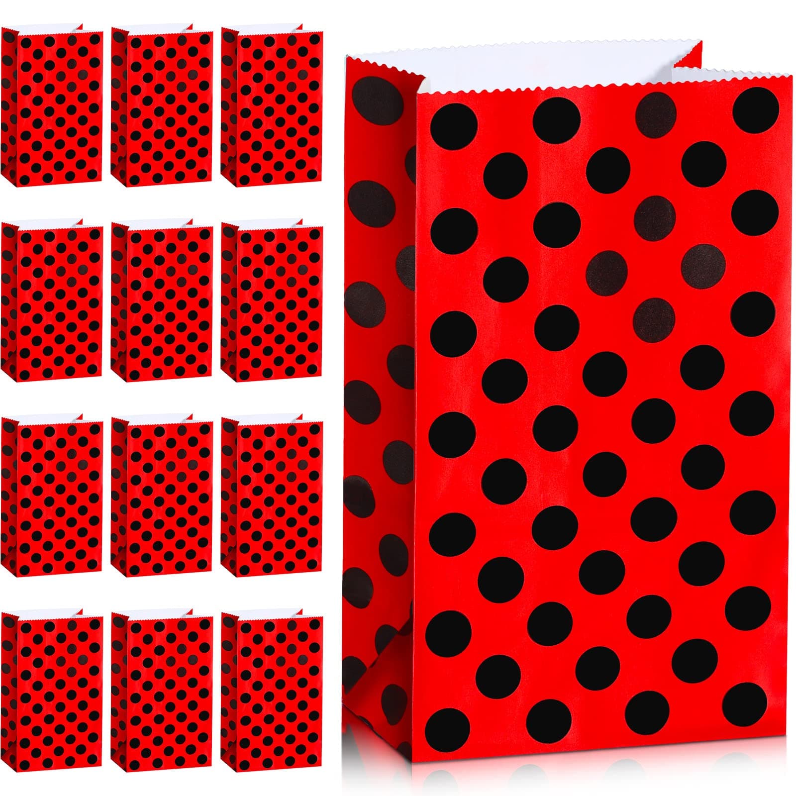 Gersoniel Ladybug Party Bags (28 Count) - Red Polka Dots, Sturdy Paper, Perfect for Birthday Party Favors or Daily Life