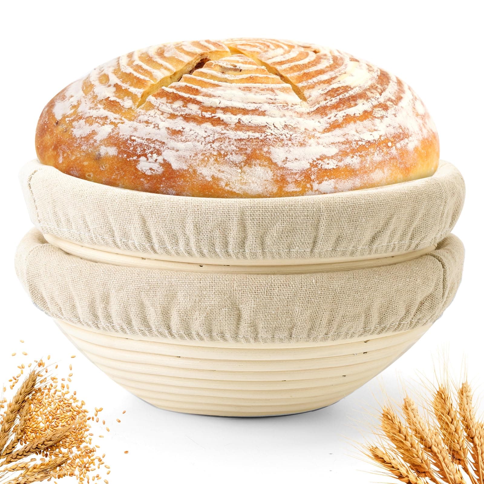 Savorella Bread Proofing Baskets Set of 2 10"/25cm Round Dough Proofing Bowls W/Liners Perfect for Home Sourdough Bakers Baking (25CM, Round)