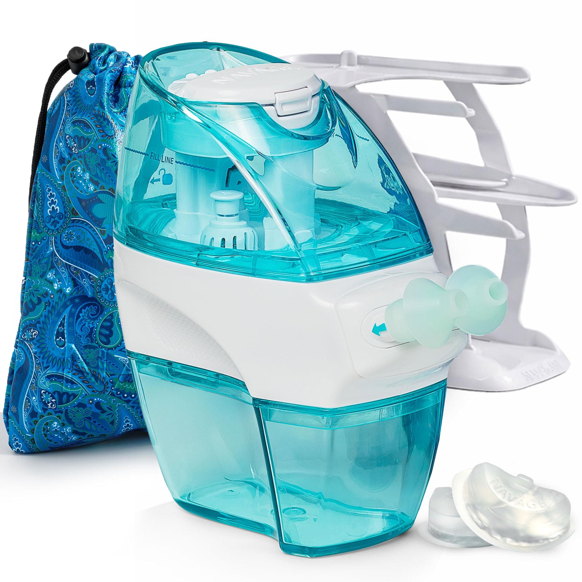 Navage Travel Bundle - Navage Nasal Irrigation System - Saline Nasal Rinse Kit with 1 Navage Nose Cleaner, 30 Salt Pods and Paisley Travel Bag