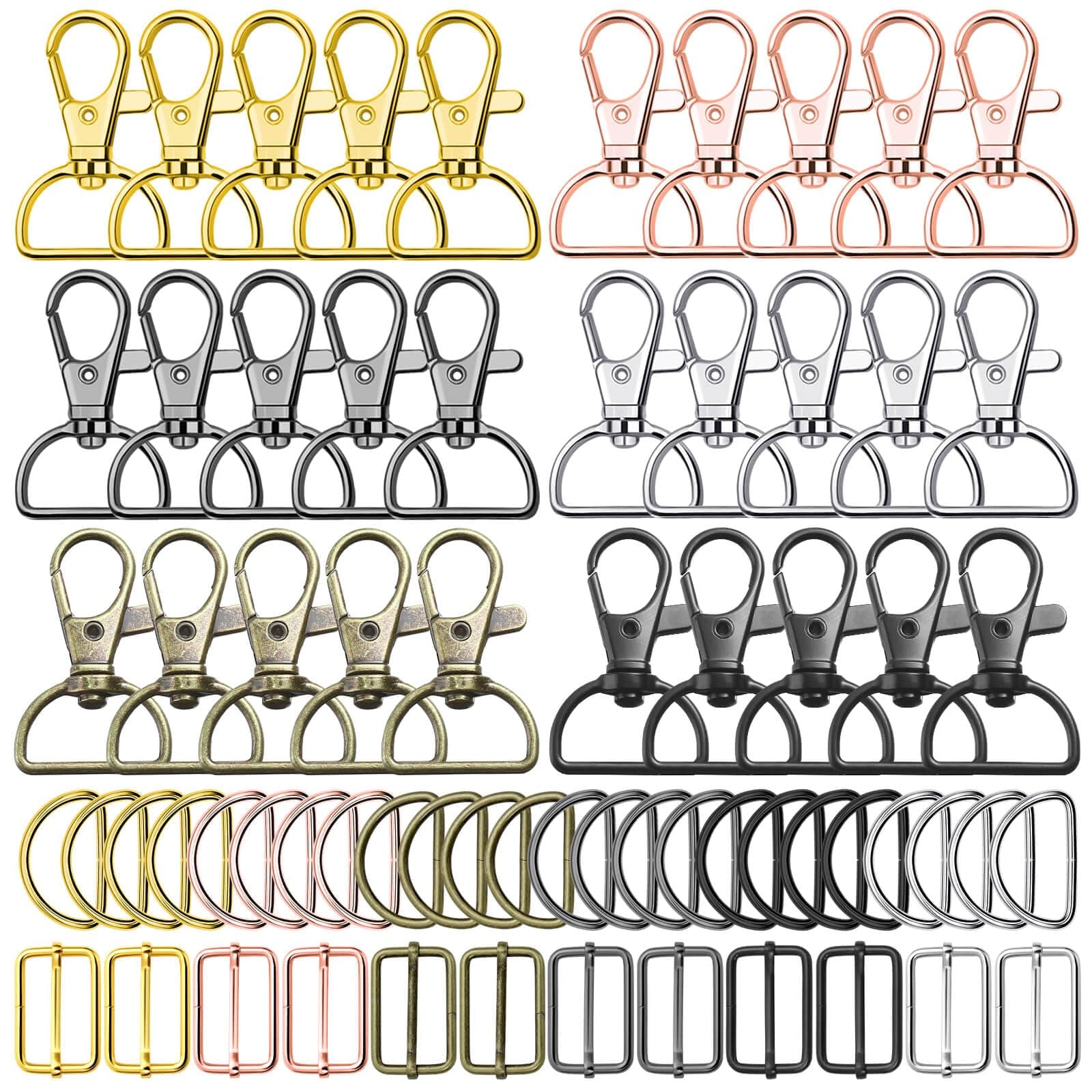 PAXCOO Keychain Bulk with Key Chain Swivel Hook D Rings and Slide Buckles for Handbag Purse Hardware Craft (3/4 Inch)