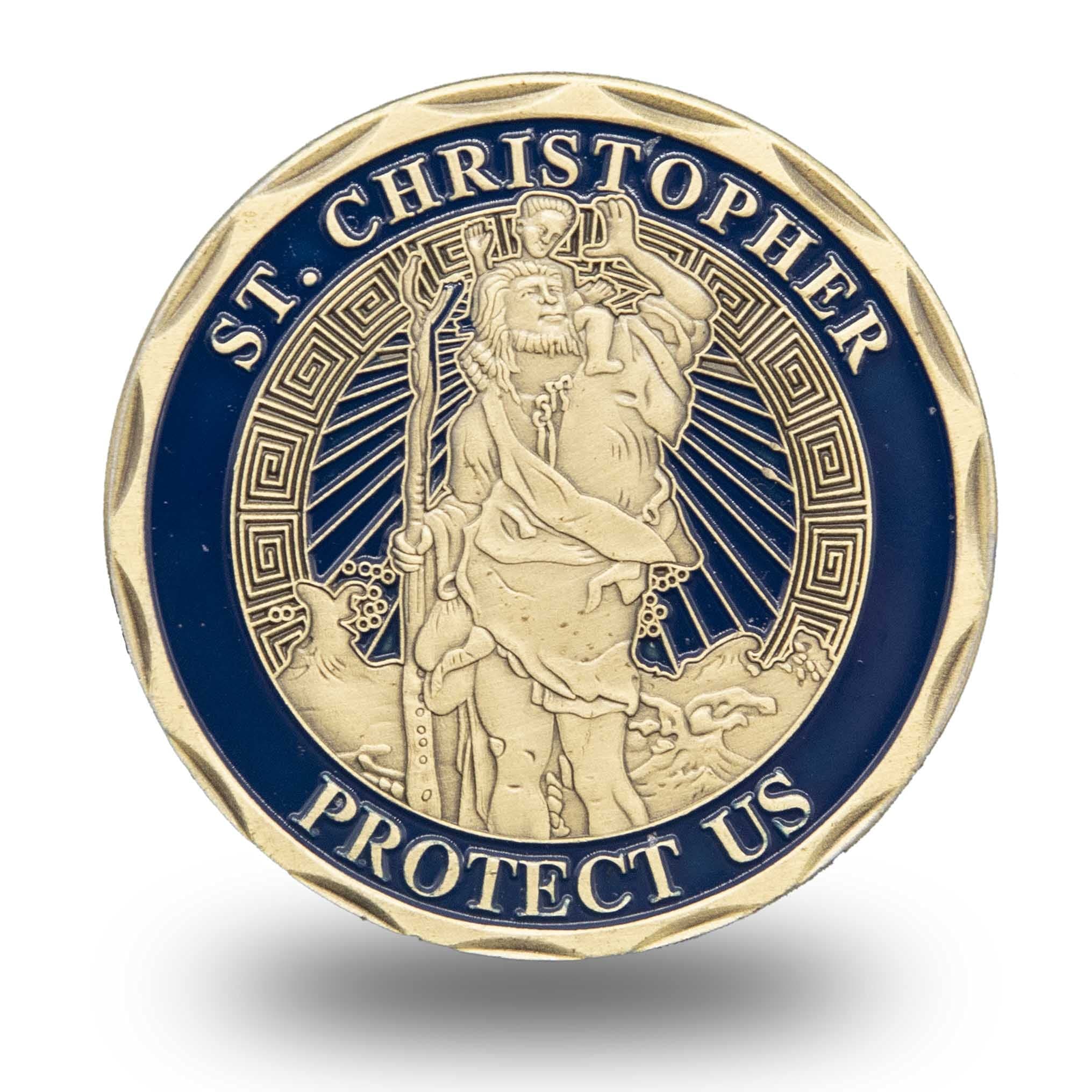 Wuiil St Christopher Challenge Coin, Bronze, Round, 1.8 Inches, Traveler's Protection