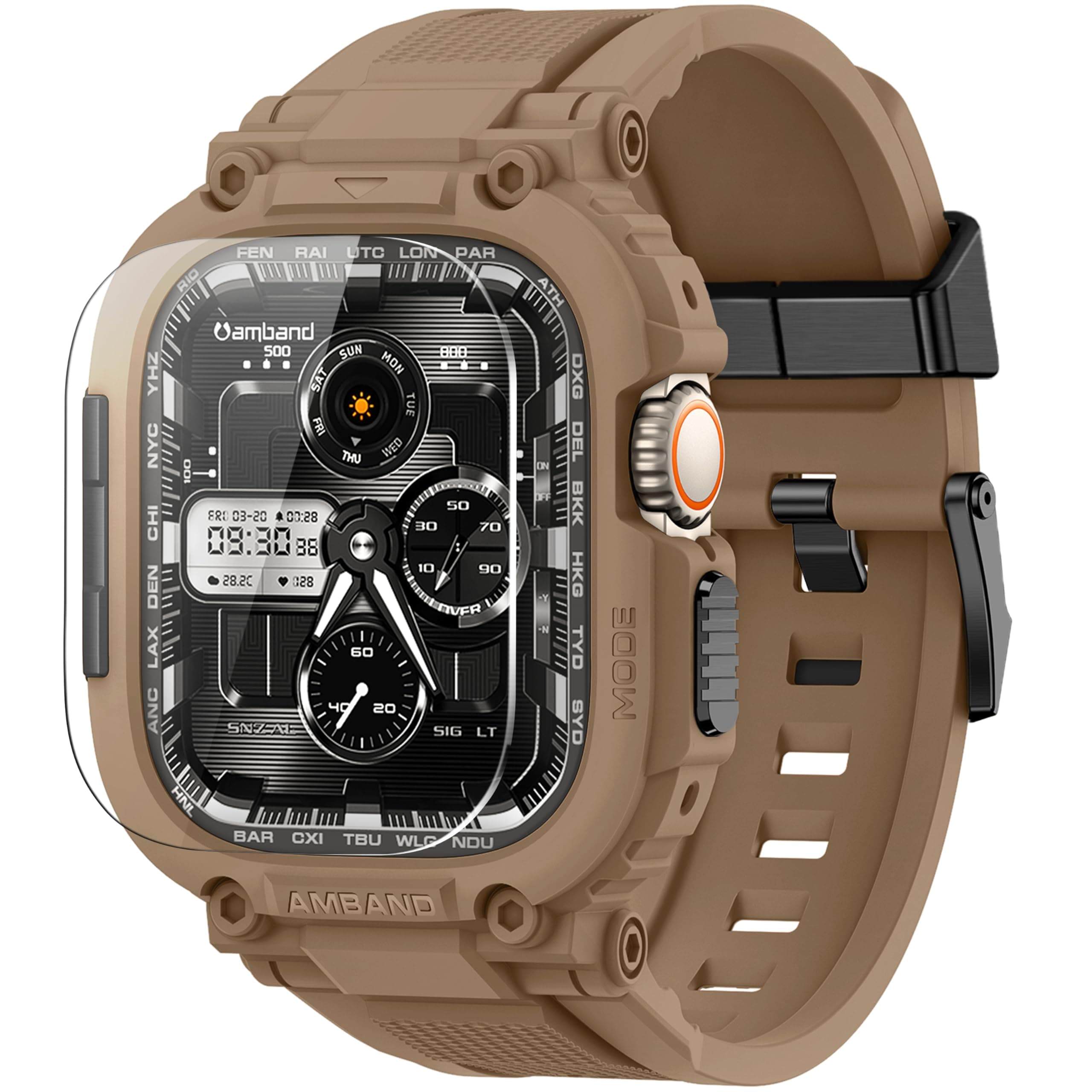 amBand M1 Sport Case Band for Apple Watch Ultra 3/2/1 & SE 3/2/1 & Series 11 10 9 8 7 6 5 4 3 49mm 46mm 45mm 44mm 42mm 41mm 40mm 38mm, Shockproof & Scratch Resistant Rugged Bumper for Men