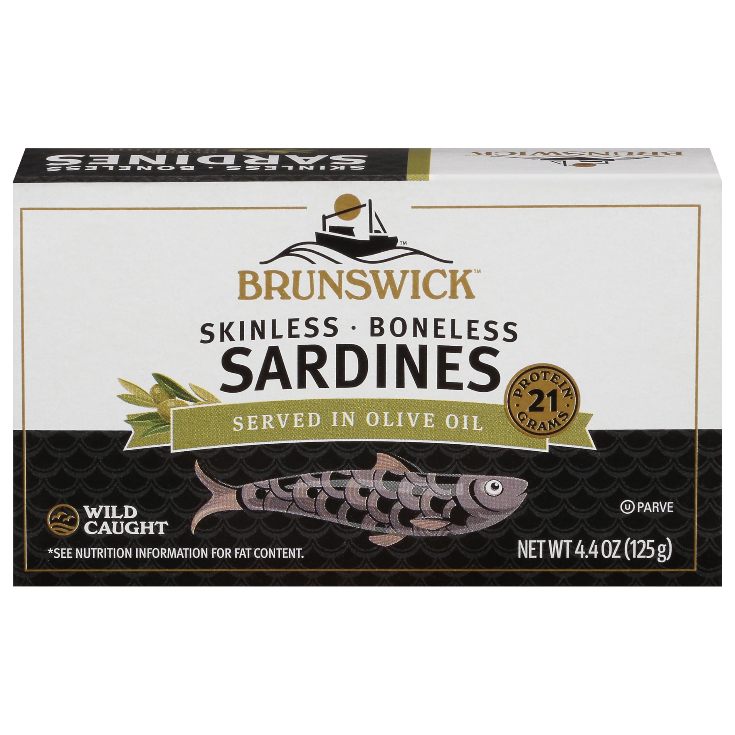 Wild Caught Skinless and Boneless Sardines, Served in Olive Oil, 4.4 Ounce