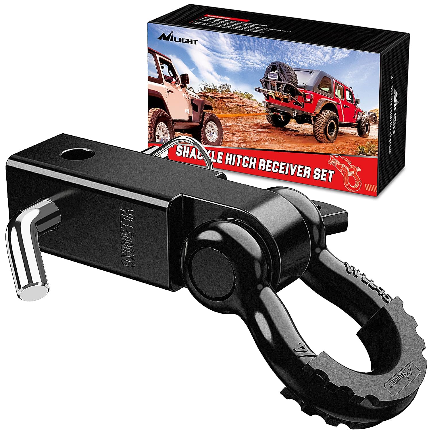 Nilight Shackle Hitch Receiver 2Inch 45000 LBs Breaking Strength 3/4" D Ring Shackle w/Trailer Hitch Pin Heavy Duty Solid Recovery Towing Kit for Trucks Jeeps Off-Road,2 Years Warranty