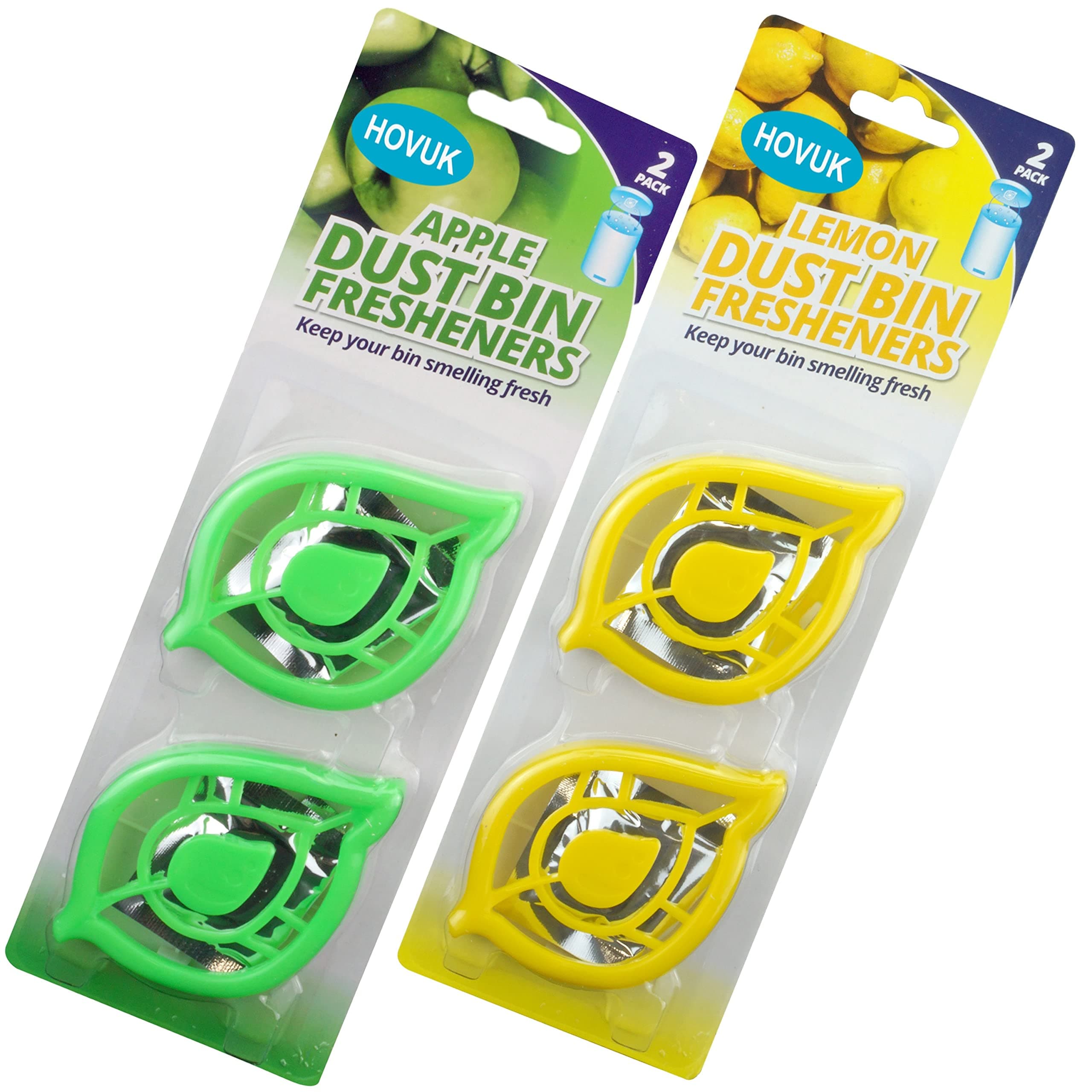 4x of Bin Fresheners, Odour Remover, Garbage Bin Deodorizer, Useable in Small Spaces, Self Adhesive, Diaper Pail, Scented, Home Fresh Fragrance of Lemon (2x Lemon and 2x Apple)