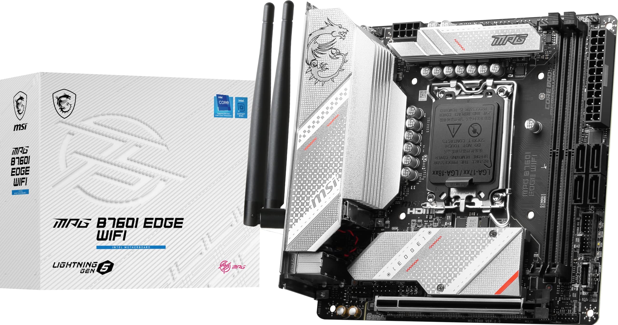 MPG B760I Edge WiFi Gaming Motherboard (Supports 12th/13th/14th Gen Intel Processors, LGA 1700, DDR5, PCIe 5.0, M.2, 2.5Gbps LAN, USB 3.2 Gen2, HDMI/DP, Wi-Fi 6E, Bluetooth 5.3, Mini-ITX)