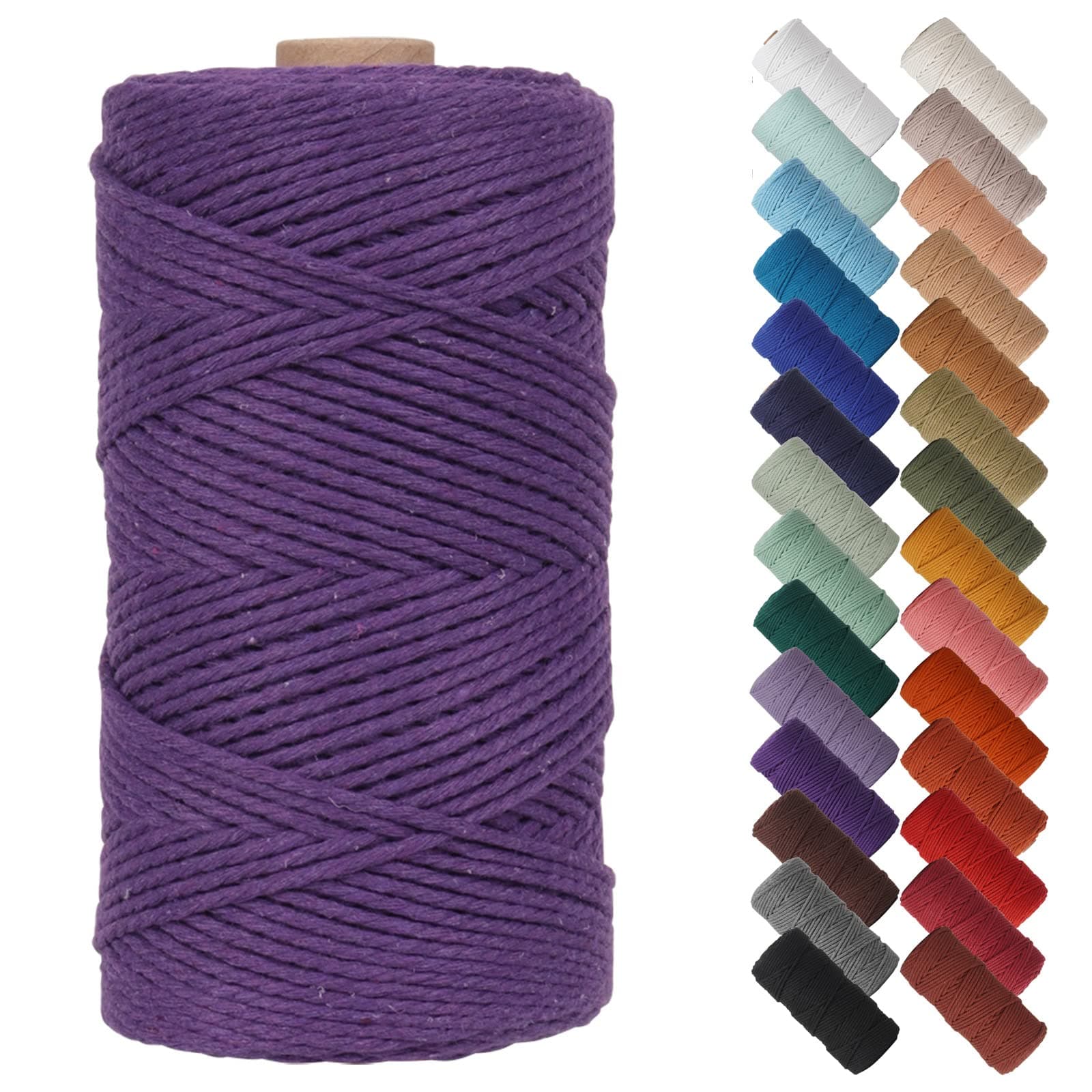 NOANTA Deep Purple Macrame Cord 2mm x 220yards, Colored Macrame Rope, 3 Strand Twisted Cotton Rope Macrame Yarn, Colorful Cotton Craft Cord for Wall Hanging, Plant Hangers, Crafts, Knitting