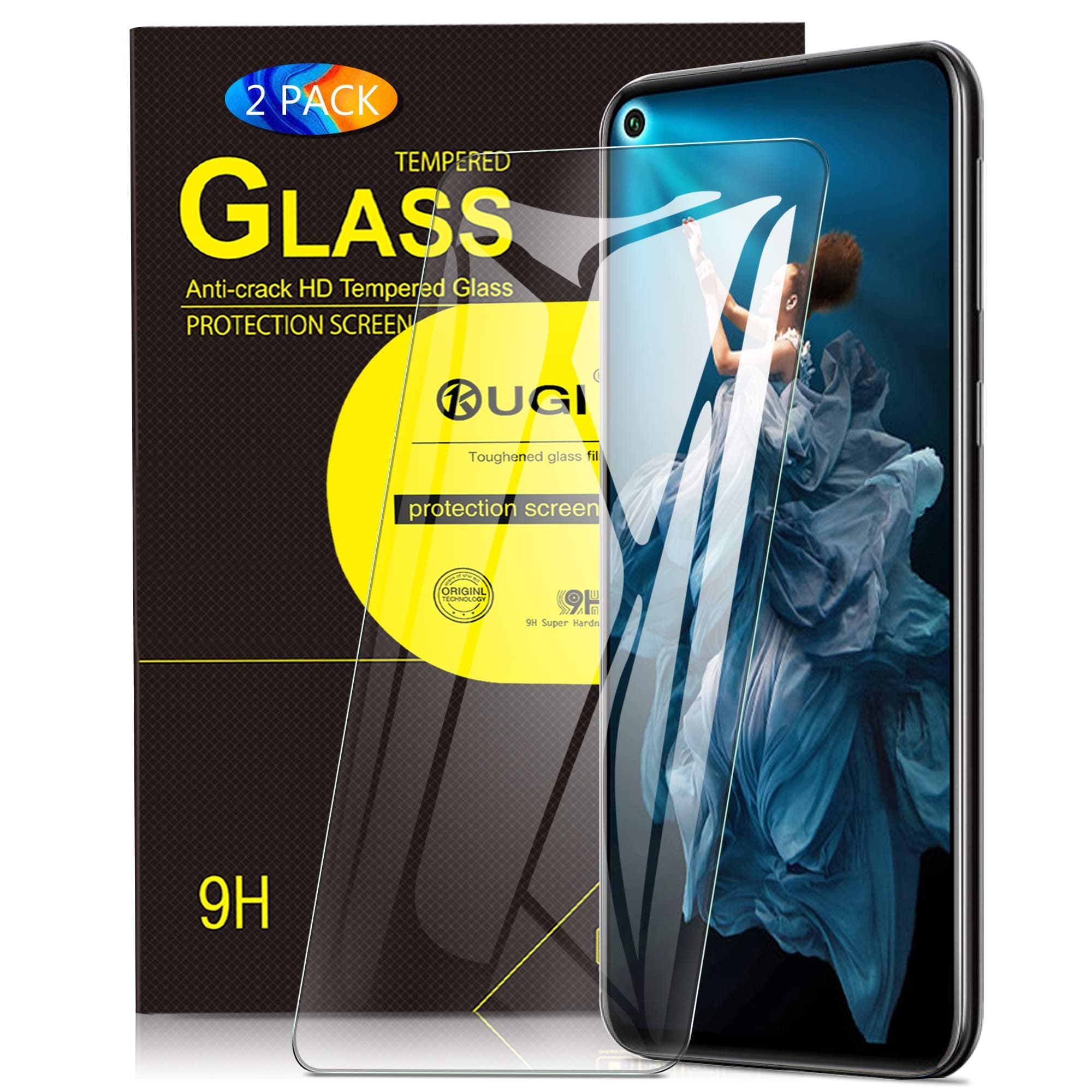 KuGi. for Honor 20 pro Screen Protector, for Honor 20 Easy & Bubble Free Installation Tempered Glass Screen Protector Designed for Honor 20 pro/Honor 20 / Huawei Nova 5T smartphone. Clear(2 PACK)