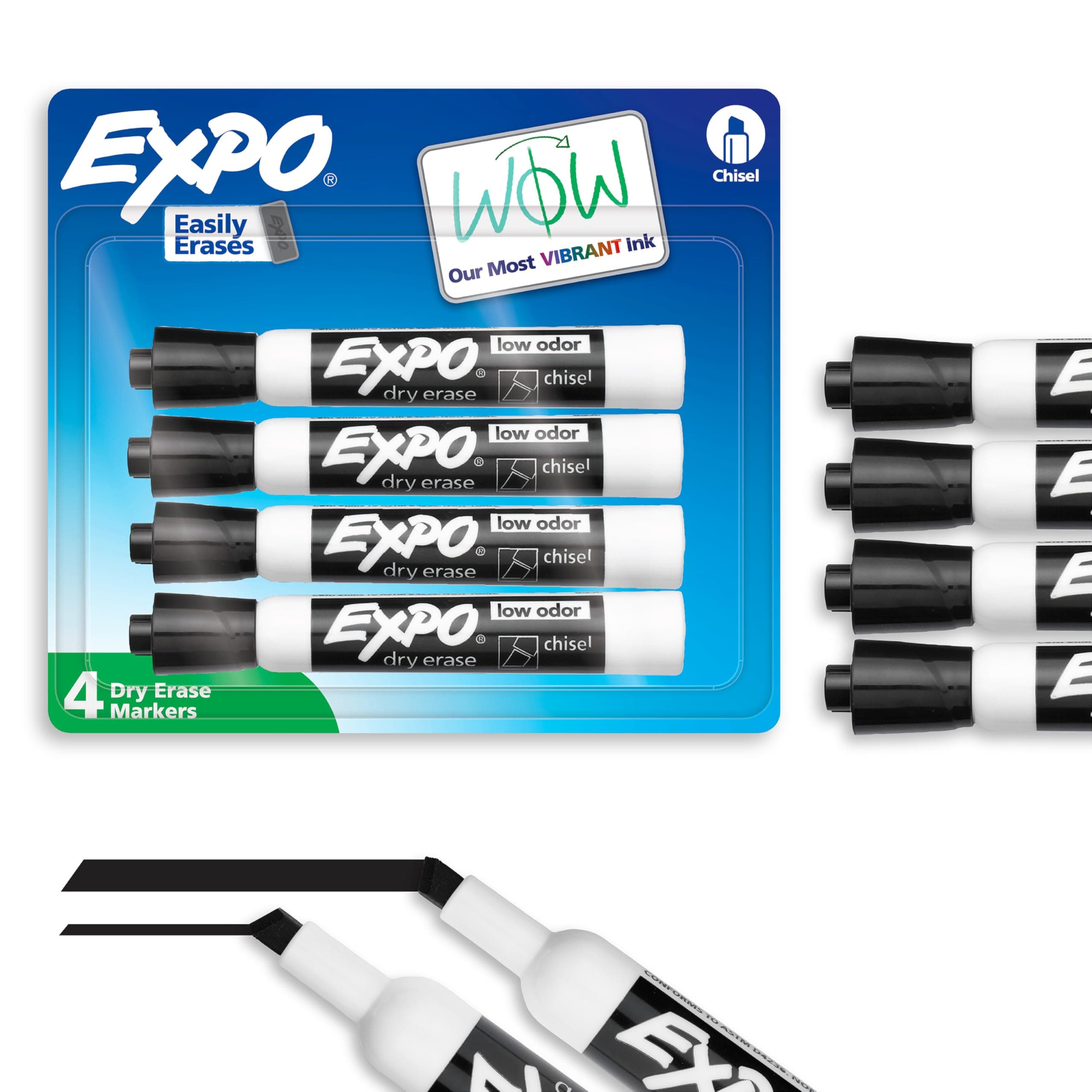 Low Odor Chisel Tip Dry Erase Markers, 4 Black Markers (80661)