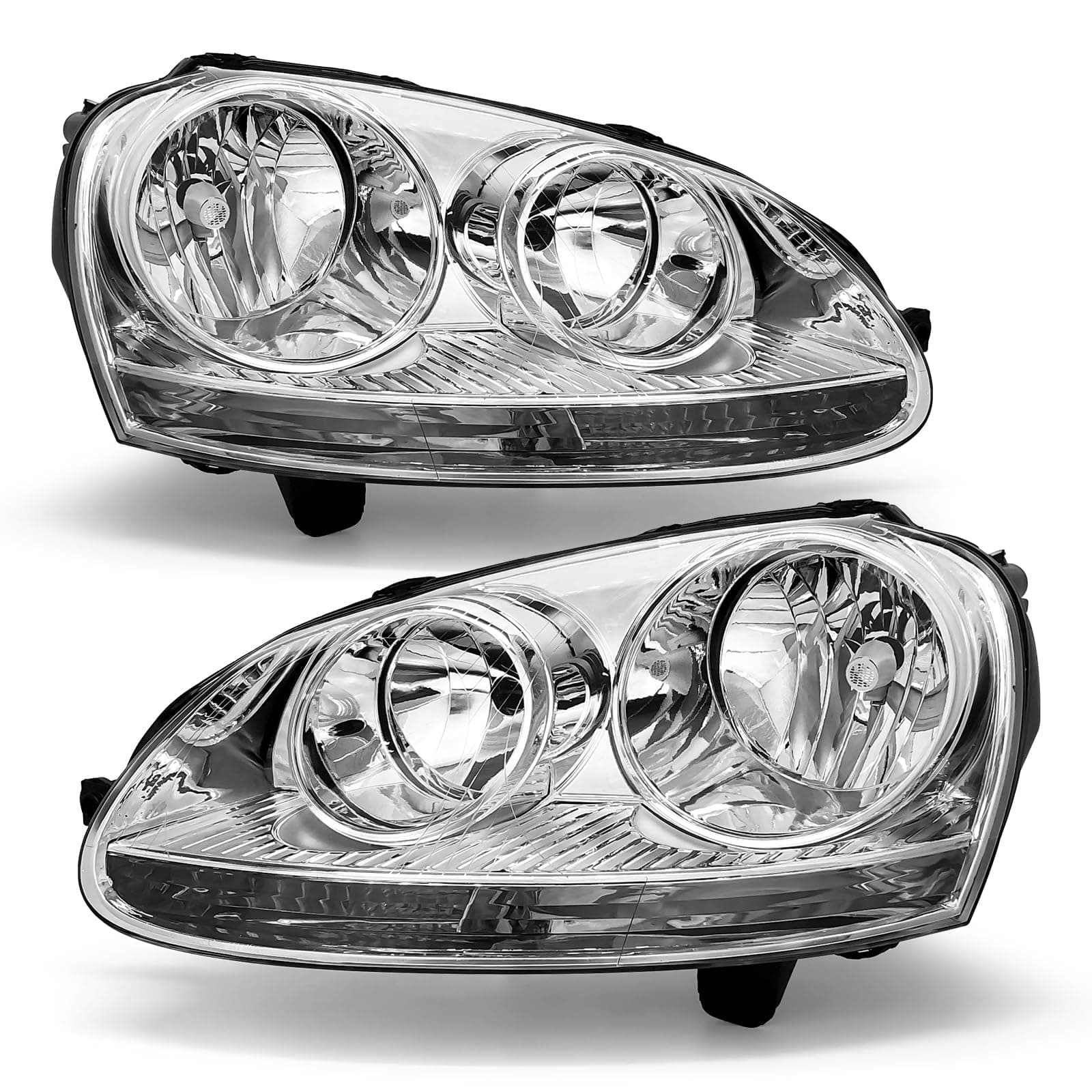 Headlights Assembly Compatible With 2005-2010 Jetta Type 5 Sedan 06-09 Golf/Rabbit Chrome Housing Clear Reflector(OEM Halogen only)