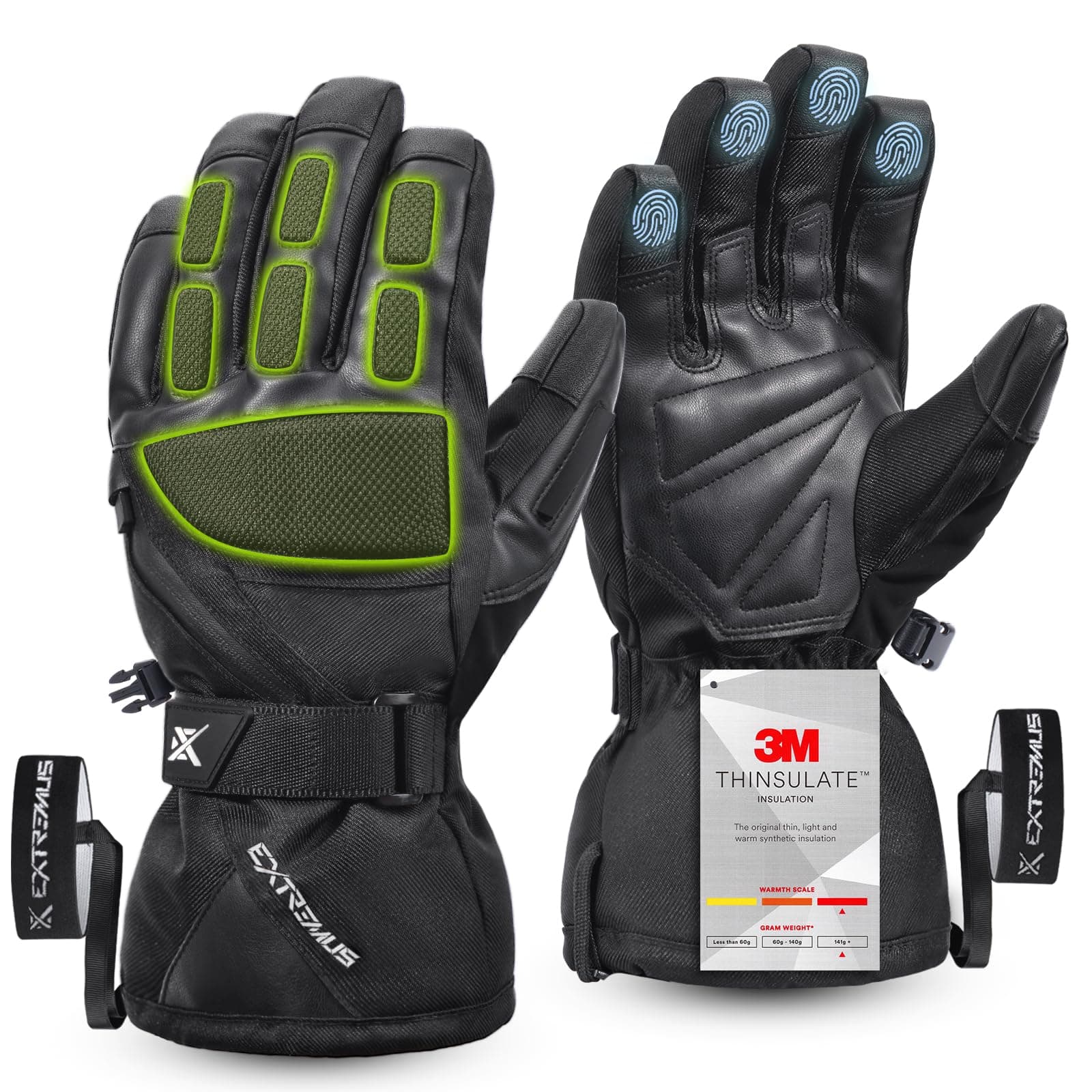 ExtremusOutlook Peak Ski Gloves for Man and Women, Warm 3M Thinsulate Snow Gloves for Cold Weather, Waterproof and Windproof Snowboard - Snowmobile Gloves