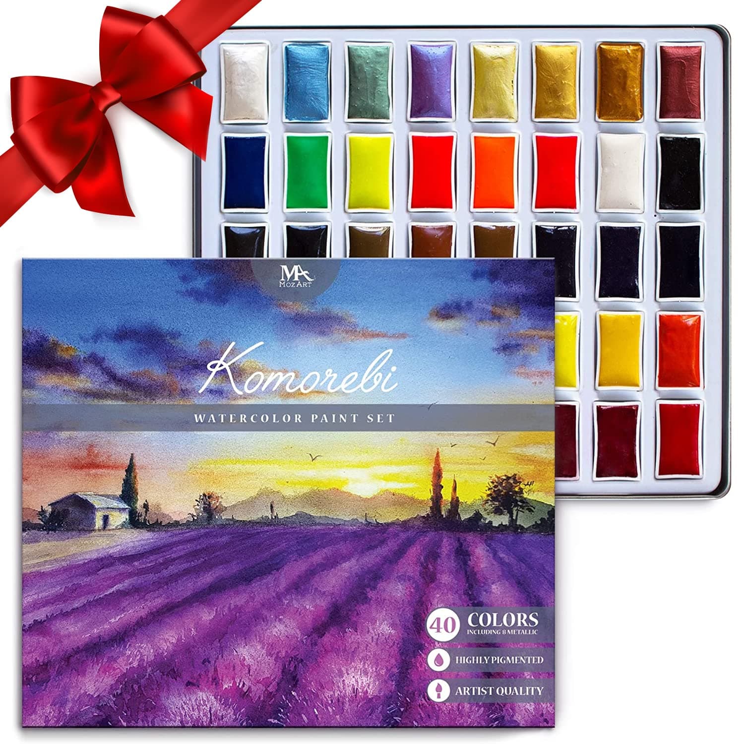 Komorebi Japanese Watercolor Paint Set - 40 Colors - Including Metallic and Neon - Artist Quality - Richly Pigmented- Perfect for Artists, Students or Hobbyists