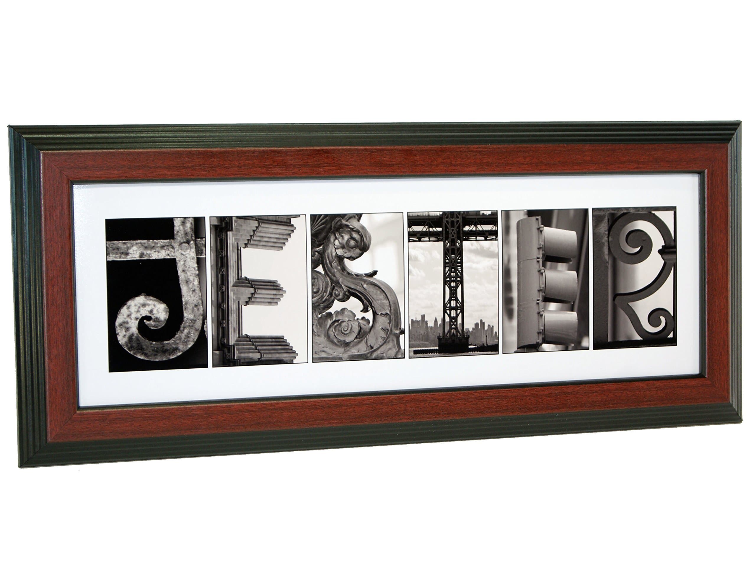 Creative Letter Art Personalized Name created with Black and White Architectural Alphabet Photographs including 8 by 20 inch Frame for Personalized Gift, Wedding, Graduation, Anniversary, Baby Name