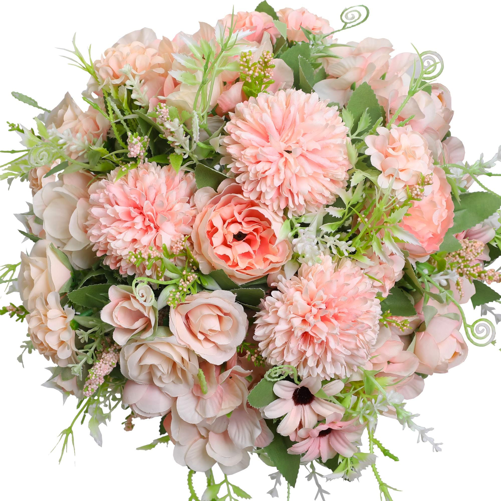 Nubry3pcs Artificial Flowers Bouquet Fake Peony Silk Hydrangea Wildflowers Arrangements with Stems for Wedding Home Centerpieces Decor (Light Pink)