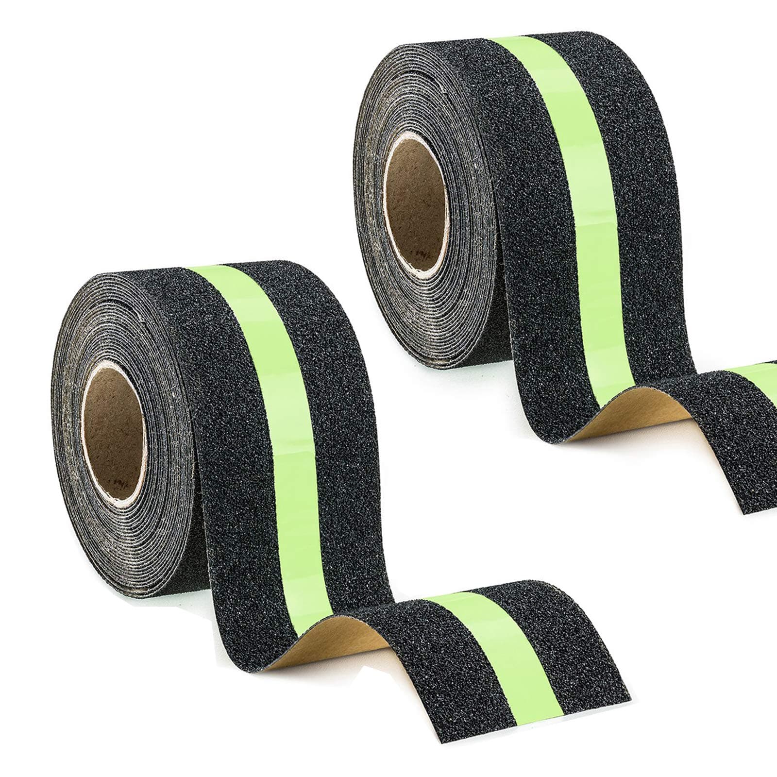 Anti Slip Grip Tape, 2 Pack Adhesive Non Skid Traction Tread with Glow-in-Dark Green Stripe for Slip Resistant of Slippery Slippage on Stair Ladder or Floor, 2 Inch Wide and 16.4 Ft Long per Roll