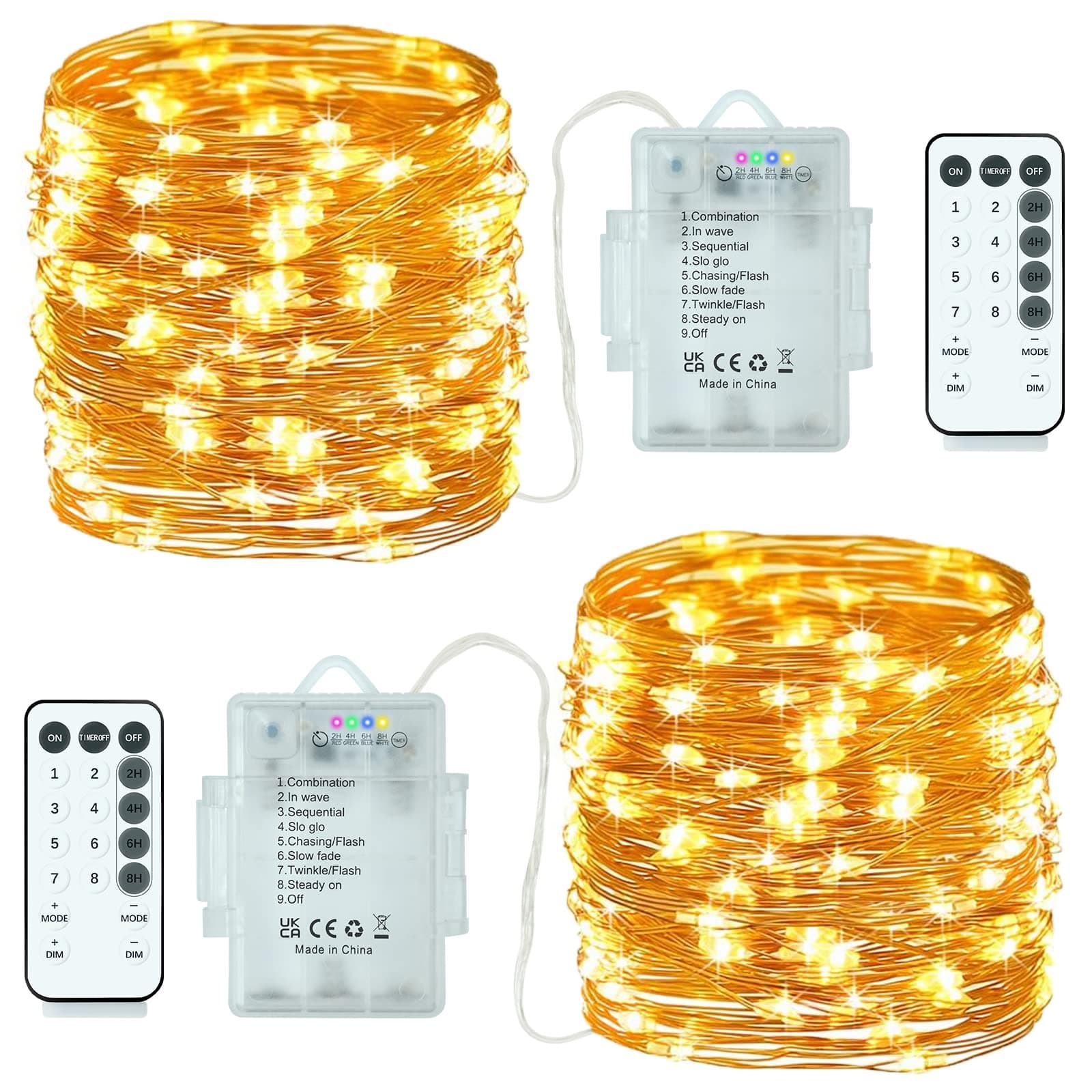 Avyvi Fairy Lights Battery Operated Outdoor Lights.2Pack String Lights 10M/33FT with Remote Control Fairy Light for Garland Bedroom Wedding Party Christmas Tree Lights Indoor Decor (Warm White,2)