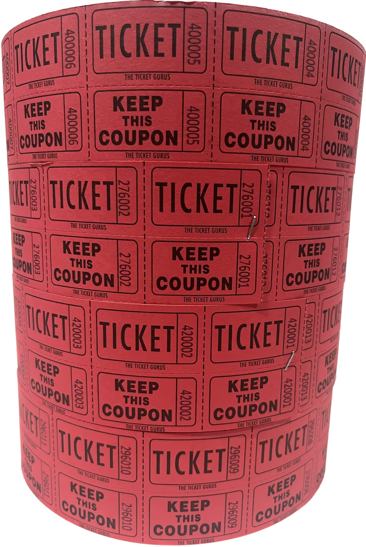 The Ticket Gurus-Raffle Tickets - (4 Rolls of 2000 Double Tickets) 8,000 Total 50/50 Raffle Tickets-(4) RED Rolls