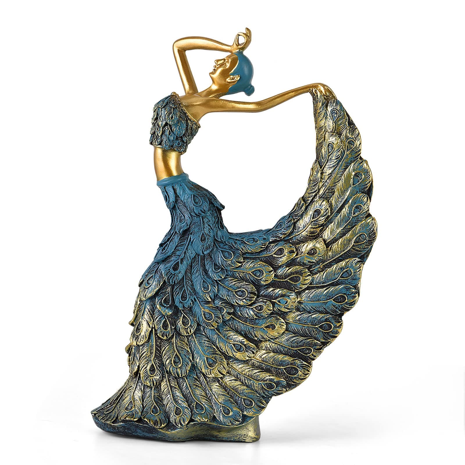 CECKQUE Elegant Peacock Statue Shelf Decor Accents, Peacock Decor Figurines Tabletop Home Decorations for Living Room, Peacock Decorative Objects for Bookshelf, Side Table (Blue)