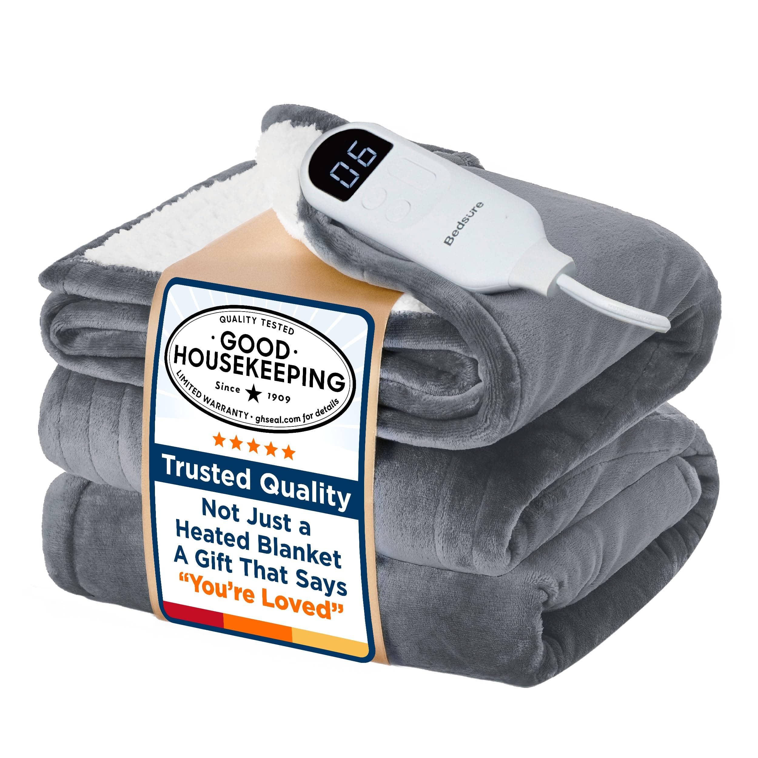 Electric Blanket Twin - Soft Flannel Heated Blanket Twin Size, Fast Heating with 6 Time Settings (Up to 10H) & 6 Heat Settings, Warm Gift for Grandma (62x84 inches, Grey)
