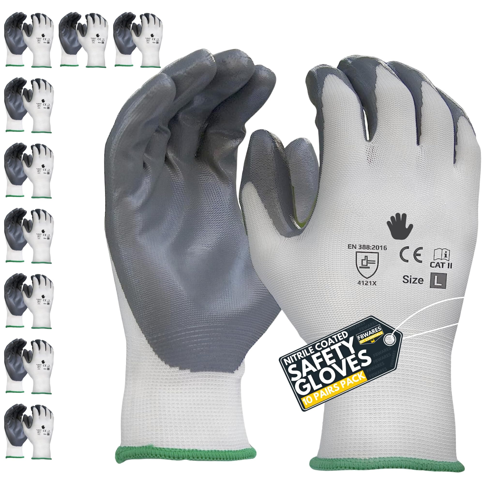 - 10 Pairs Nitrile Coated Safety Gloves for Men Industrial Hand Gloves for All Purpose Working & Gardening - Gloves for Gardening Work - Cut Resistant