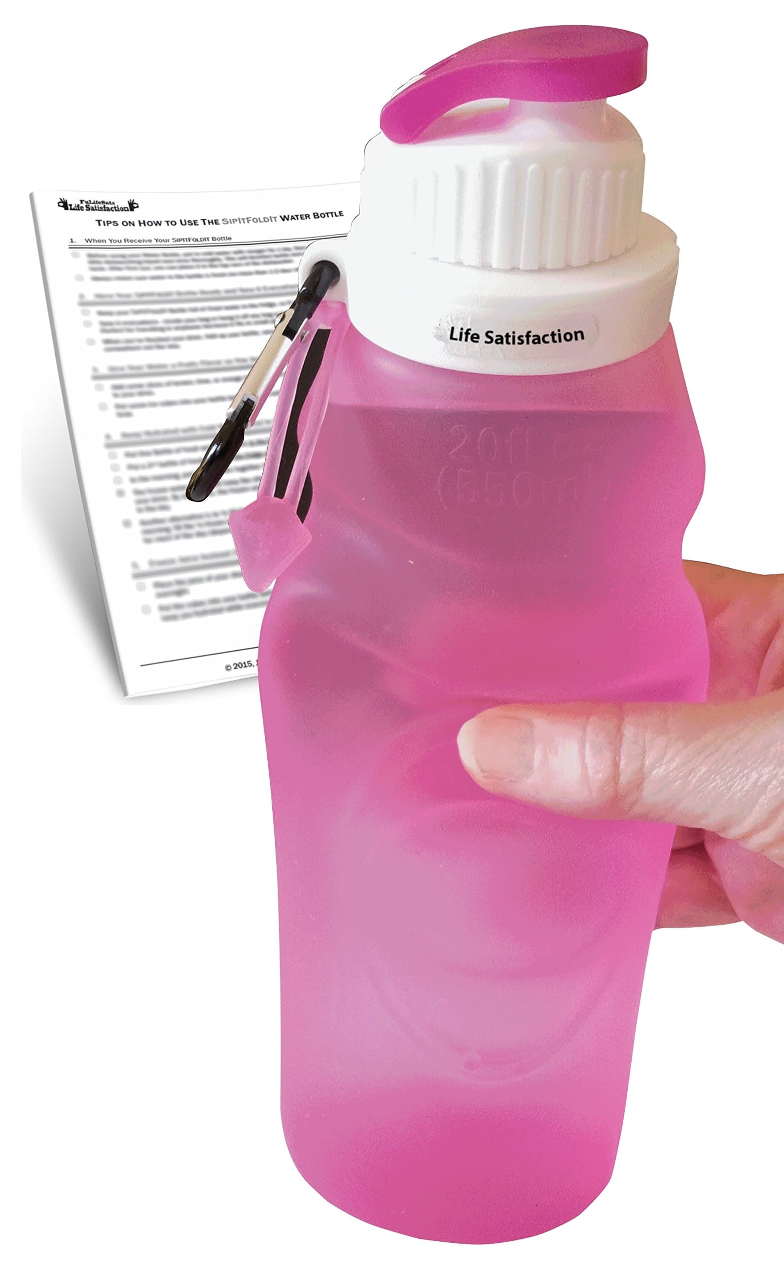 Life Satisfaction Collapsible Water Bottle is a Reusable, Foldable and Leak Proof Container, Made of BPA Free Silicone, Holds 20 Ounces Fluid, for Sports, Hiking, Walking