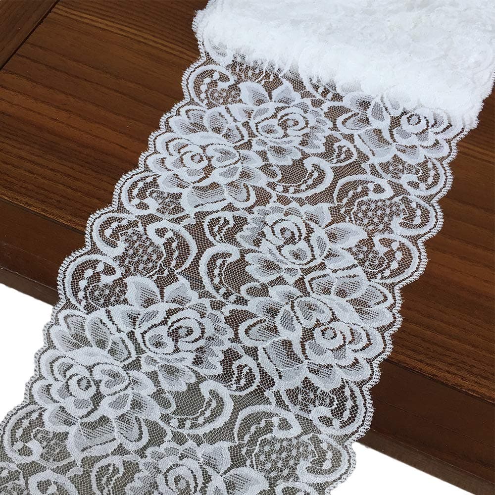 Olive Lace 6 inches Wide White Stretchy lace Ribbon Elastic Trim Fabric with Floral Pattern for Bridal Wedding Decorations, Sewing DIY Making and DIY Crafts-5 Yards (910 White)