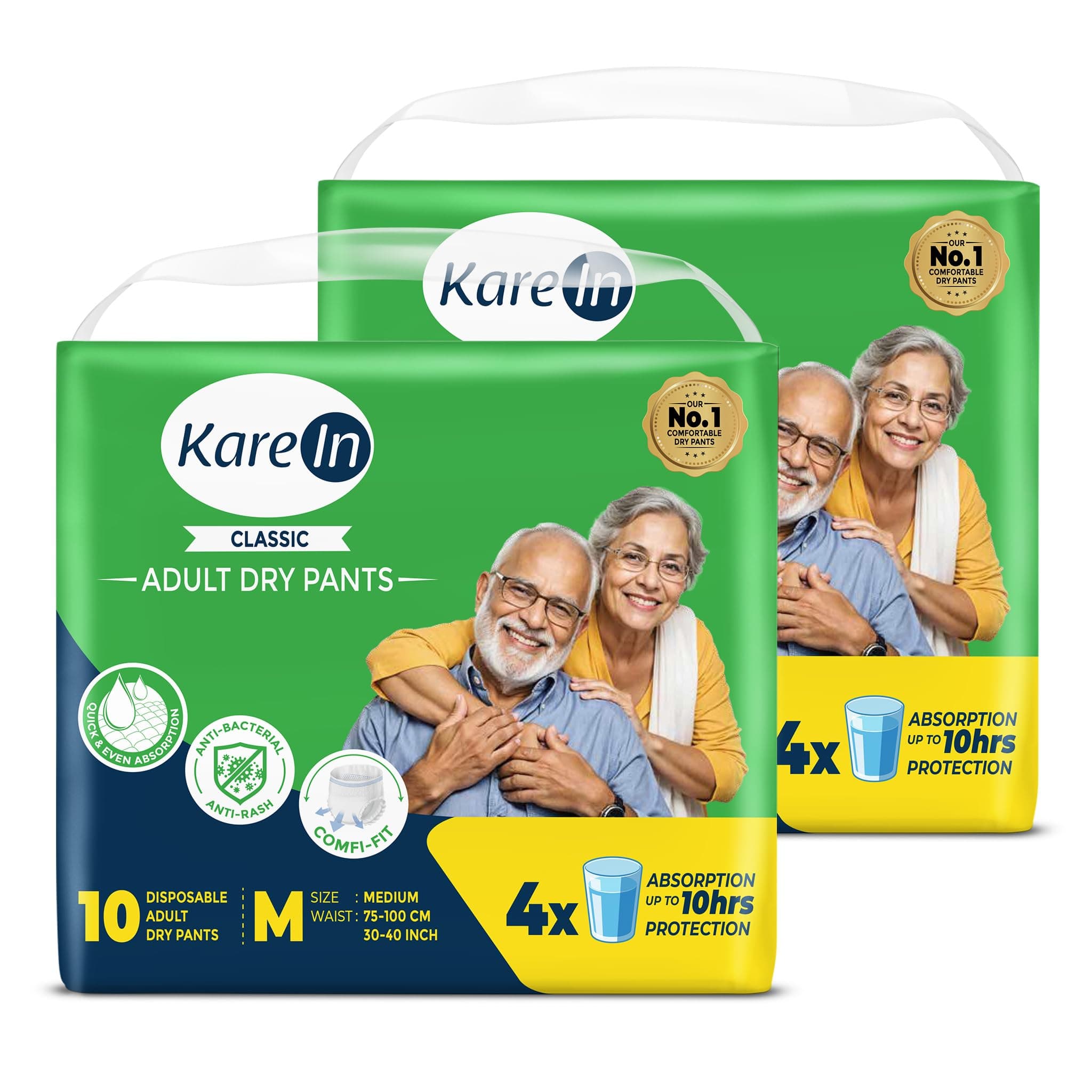 KareMed Adult Diaper Pants for Incontinence, Medium, Waist Size 75-100 cm (30"-40")-Pack of 2 (20 Count)