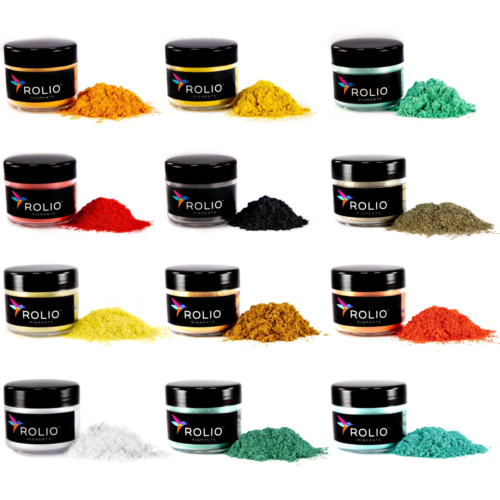 Rolio Mica Powder Pearlescent Color Pigment - 12 Jars for Resin Epoxy, Soap Making, Nail Polish, Lip Gloss, Eye Shadow, Bath Bomb, Slime & Candle - 10g Each (Autumn Hues)