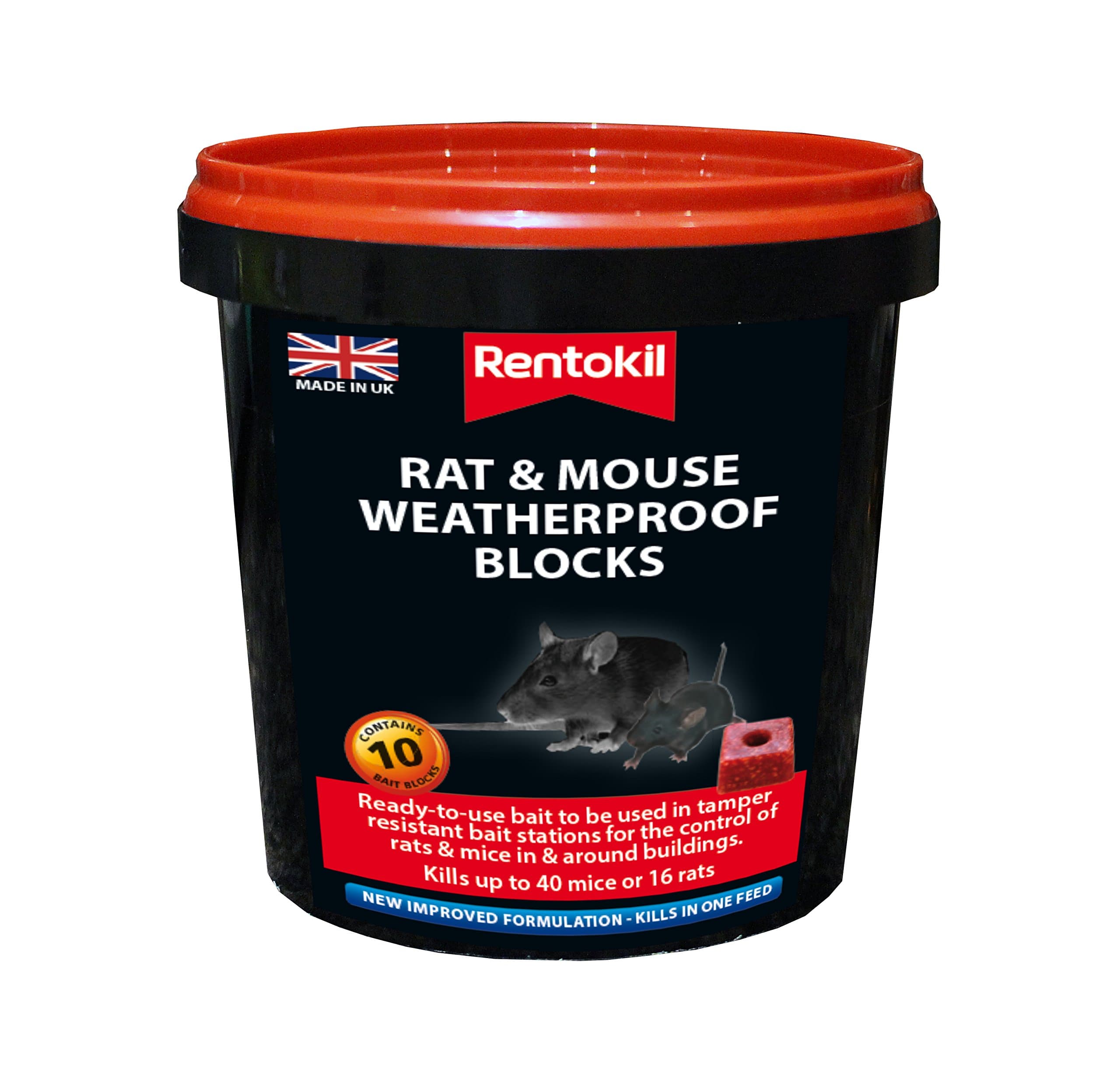 Rentokil PSMR42 Rat and Mouse Weatherproof Blocks, Black, 11.5 x 11.5 x 11.5 cm