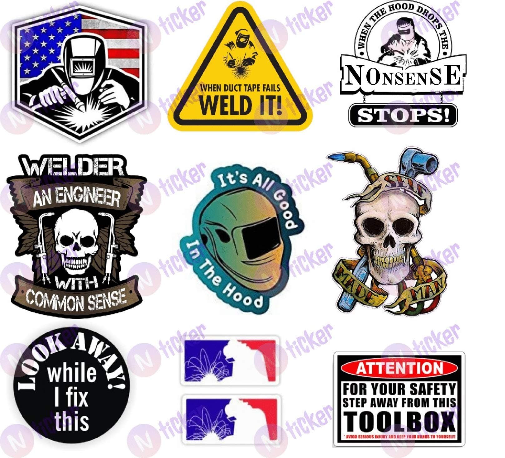 10 pcs Set Welder Hard Hat Stickers, Welding Decals for Ironworker, Construction, Laborer, Pipefitter, Mechanic, Toolbox, Helmet