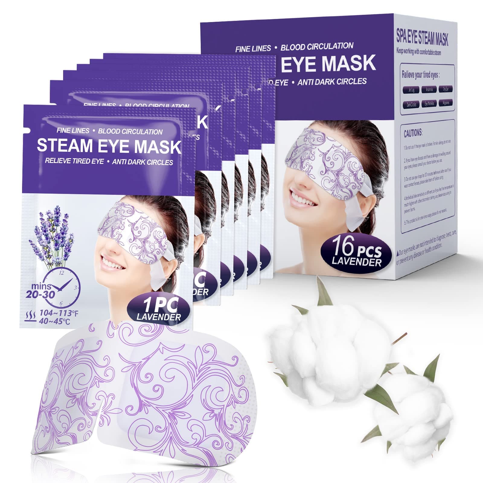 16 Packs Steam Eye Masks for Dry Eyes, Lavender Heated Eye Mask, Relief Tired Eyes & Dark Circle, Warm Compress for Puffiness, Disposable Travel Essentials & Relaxation Set for Women, Christmas