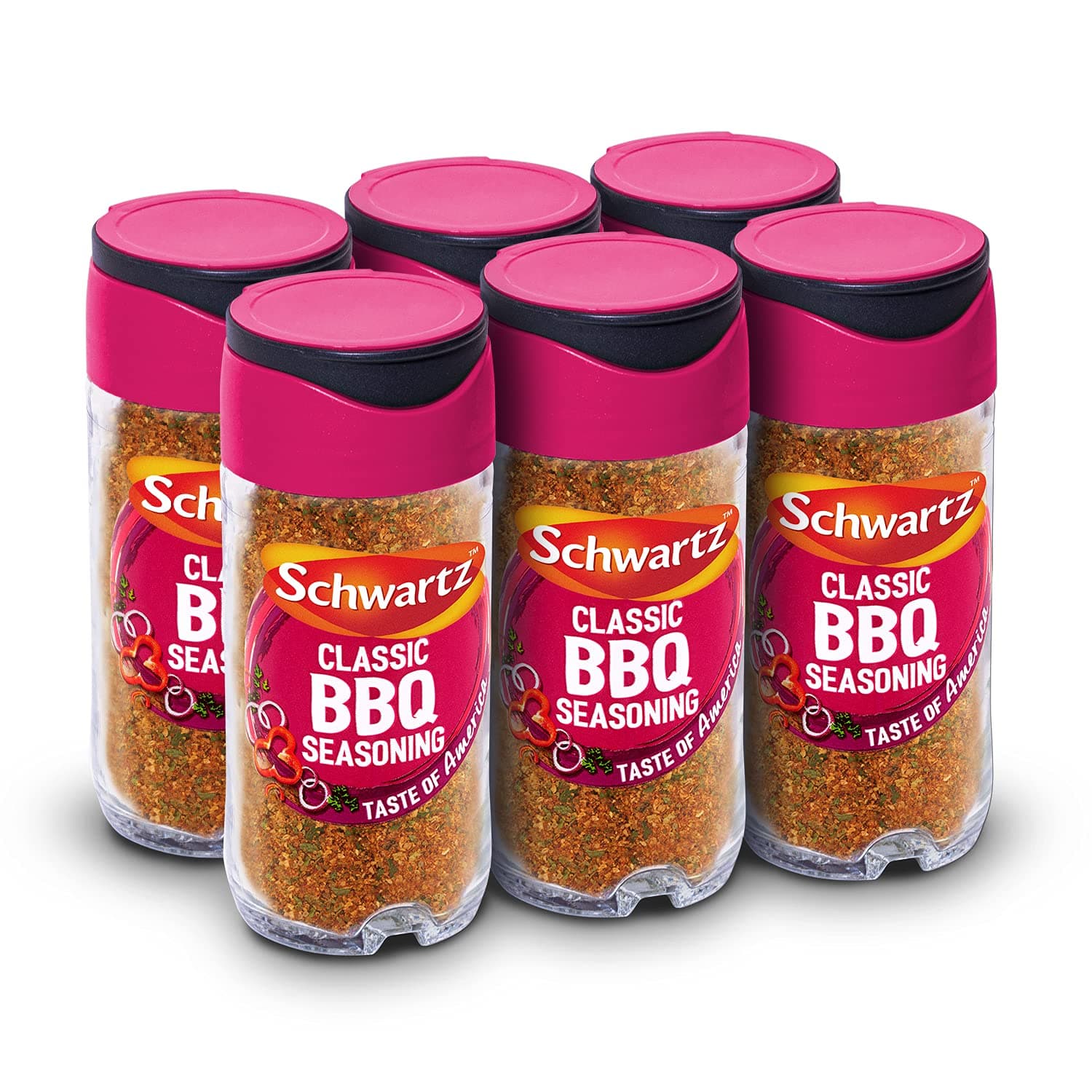 Schwartz Perfect Shake BBQ Seasoning 44 G | Jar | Pack of 6 | Spicy & Delicious Taste | With Onion, Chilli Powder, Paprika, Garlic, and Parsley | Perfect for Seasoning Ribs, Chicken, and Pulled Pork